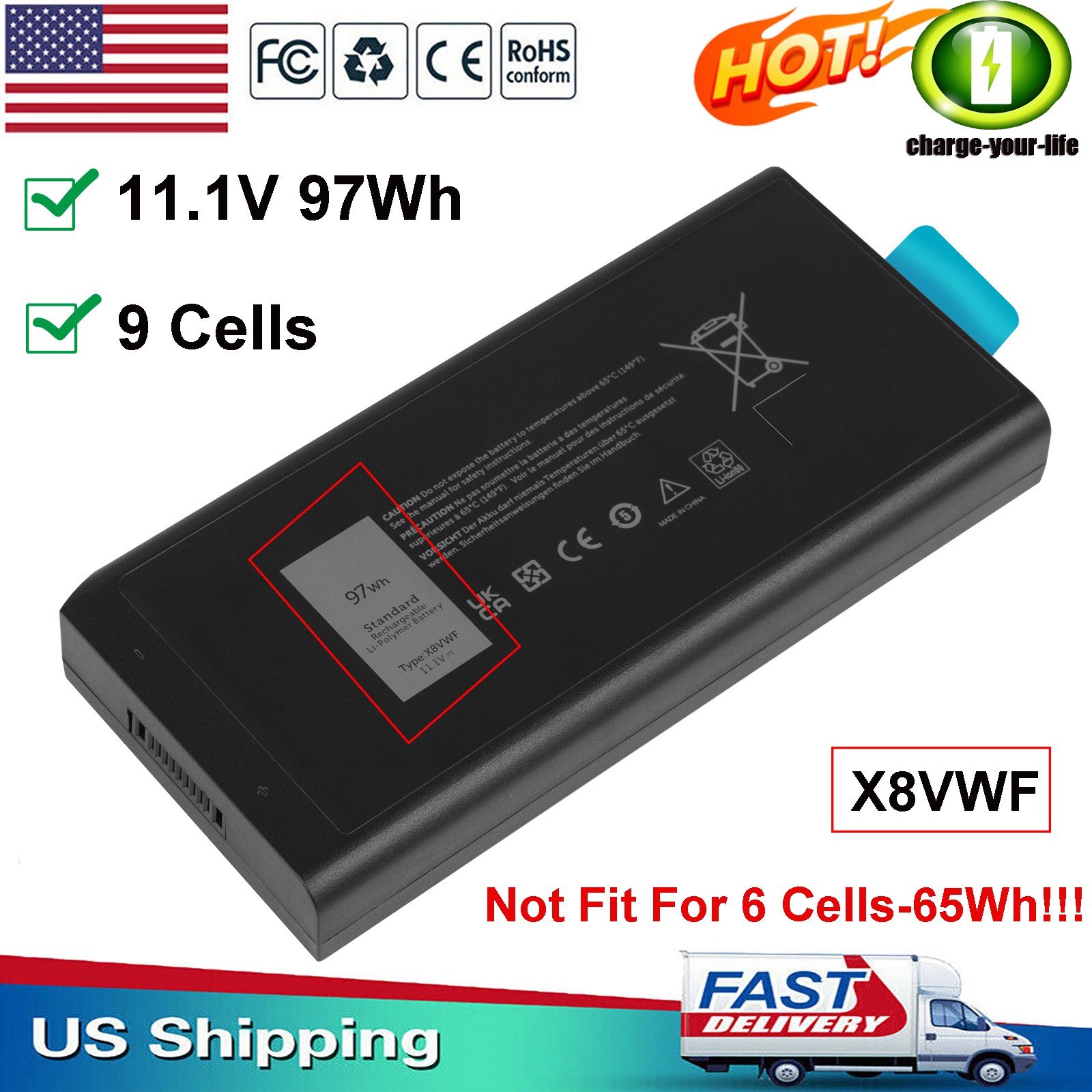 ✅X8VWF 4XKN5 Battery For Dell Latitude 14 Rugged 5404 5414 E5404 7404 7414 P45G