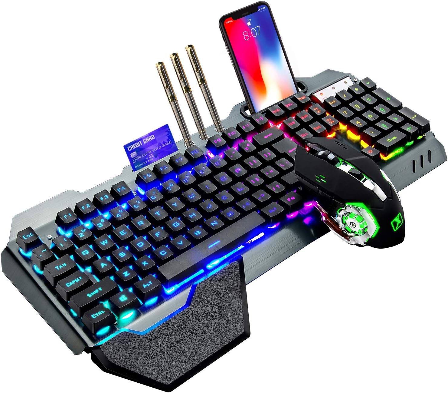 Wireless Gaming Keyboard and Mouse,RGB Backlit Rechargeable Black RGB 