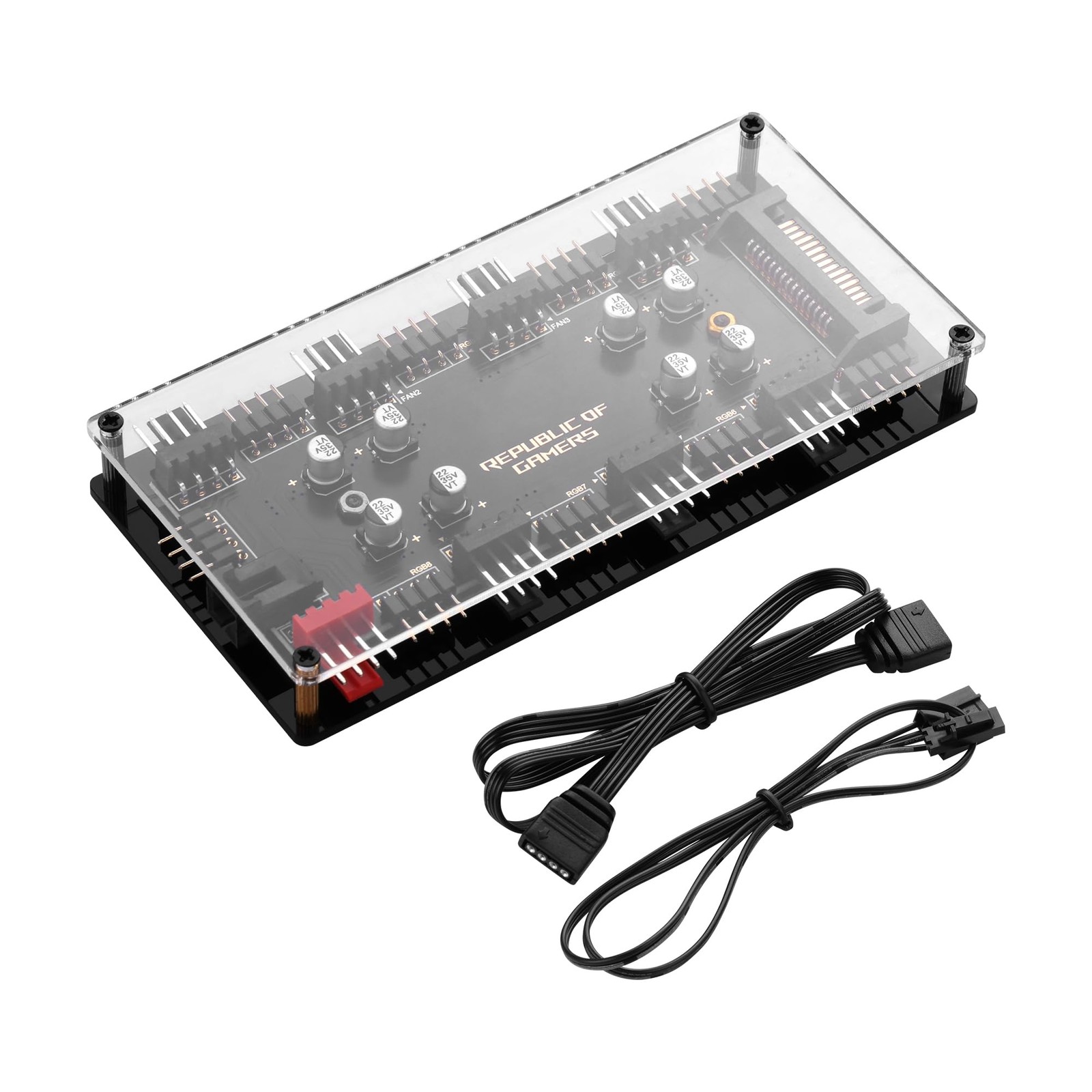 8-Channel Dual-Function 12V 4-Pin + 4-Pin PWM ARGB Fan Hub 2510 4-Pin Fan Con...