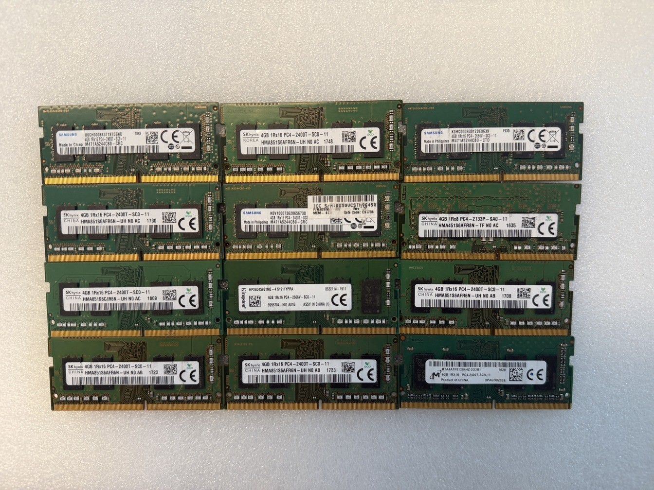 BULK LOT OF 15 Units of 4GB DDR4 LAPTOP RAM SODIMM SAMSUNG HYNIX MICRON