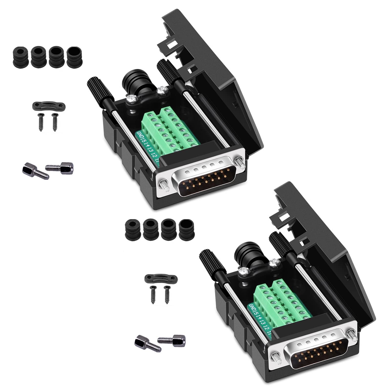 2 Pcs DB15 Male Solderless RS232 Serial To 15Pin Terminal Breakout Boards