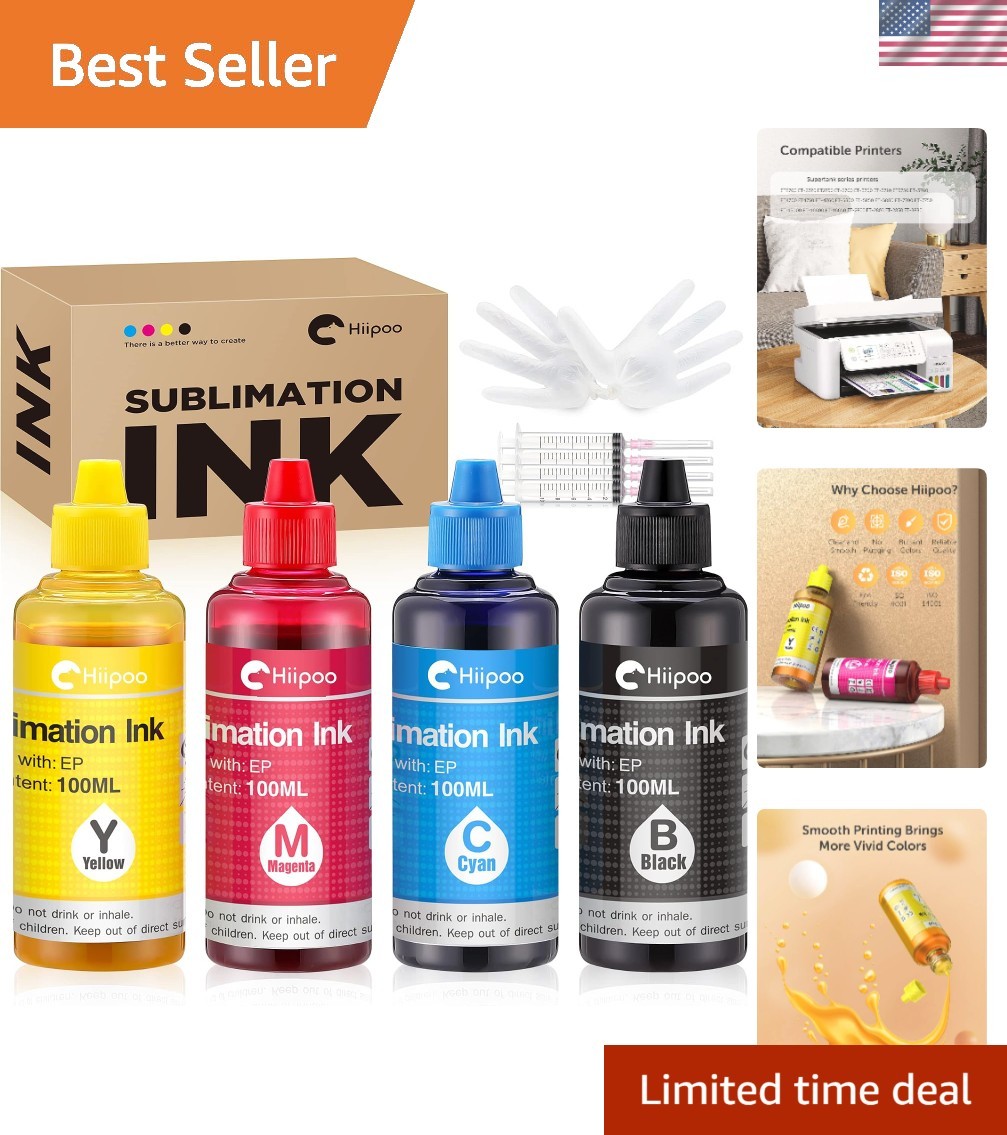 Waterproof Sublimation Ink Set - 4 Bottles for Vibrant Heat Transfers on Fabrics