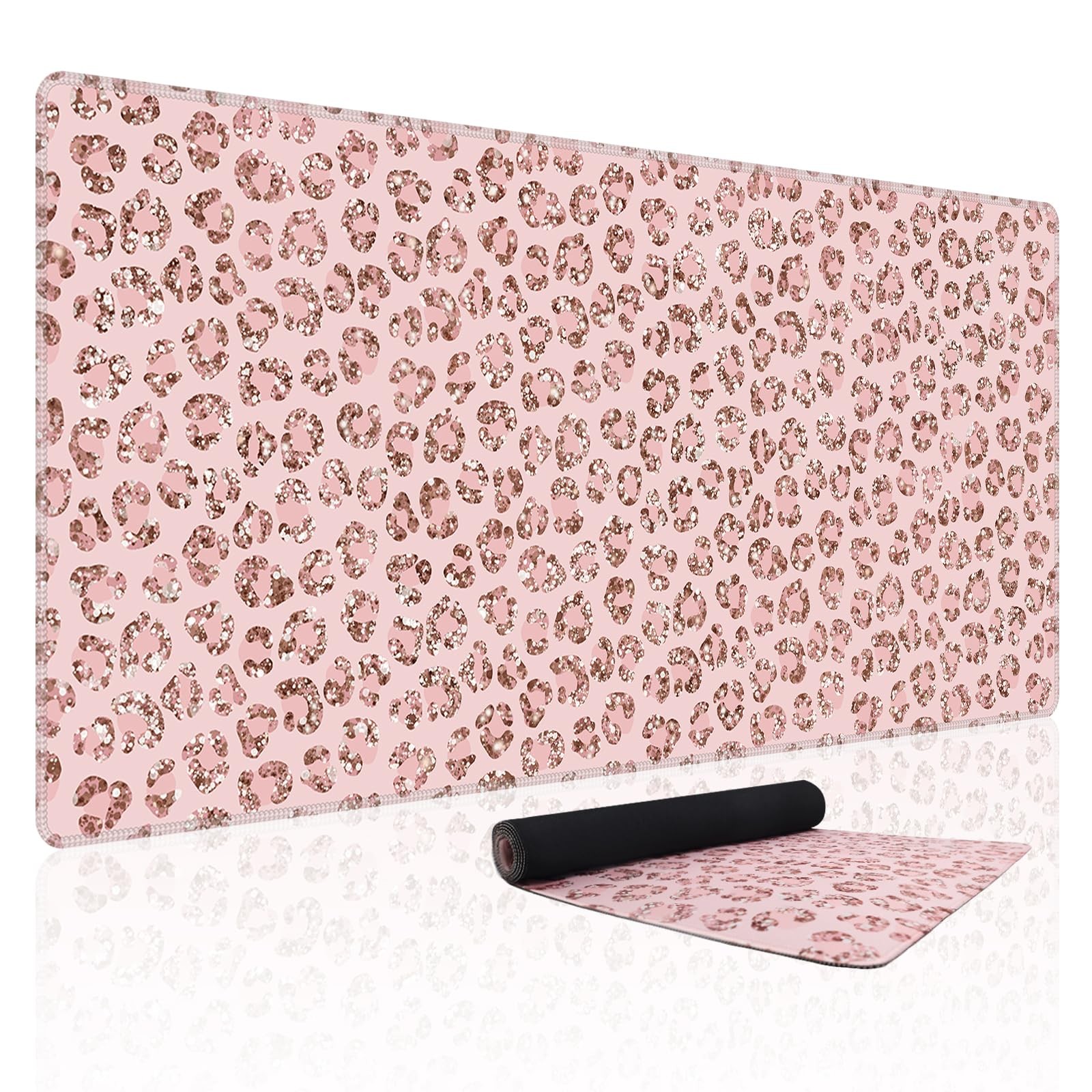 Pink Desk Mat,XXL Extended Large Pad,Gaming Mousepad with Stitched Edge,Non-S...