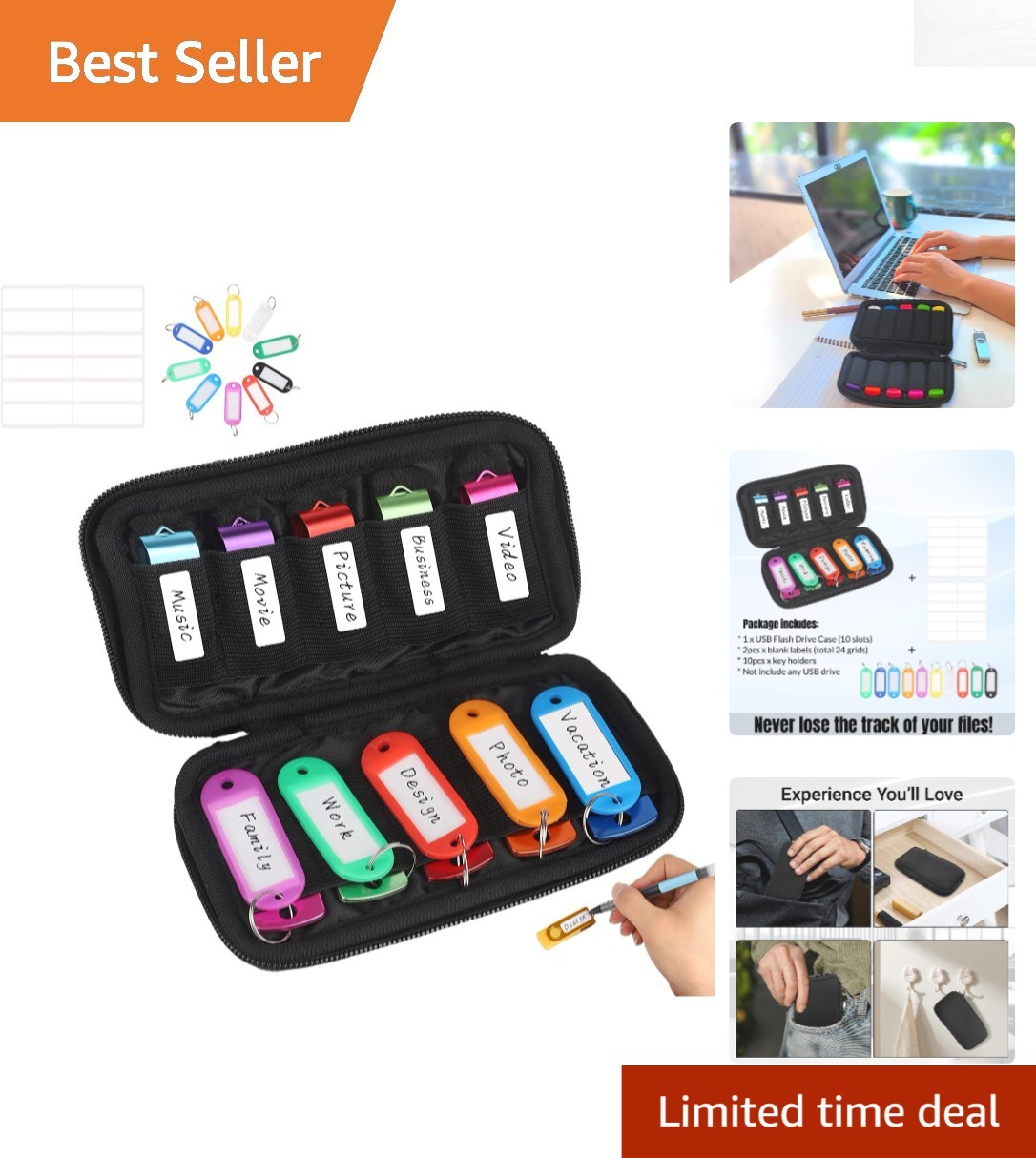 Soft Material USB Memory Stick Case - Ten Slots for Safe and Organized Storage