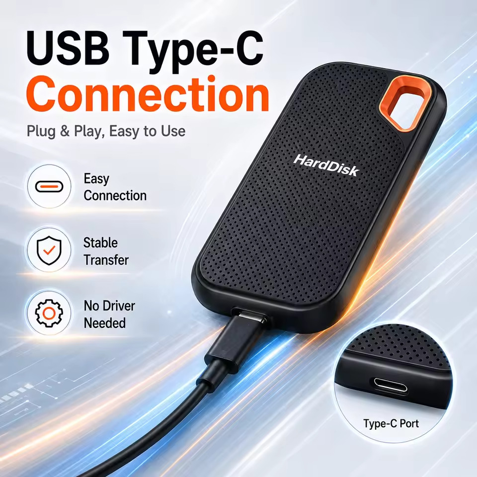 Compact External Hard Drive 1TB 2TB Portable SSD USB3.1 Type-C Backup Storage fo