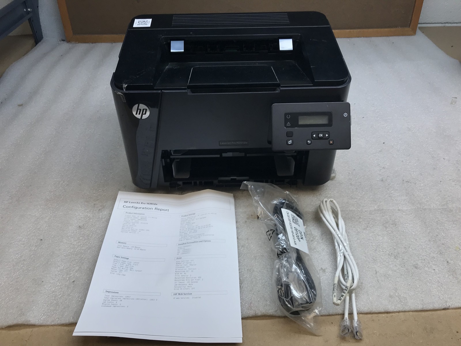 HP LaserJet Pro M201dw Wireless Printer CF456A 14K Pgs W/ Cables & Low Toner