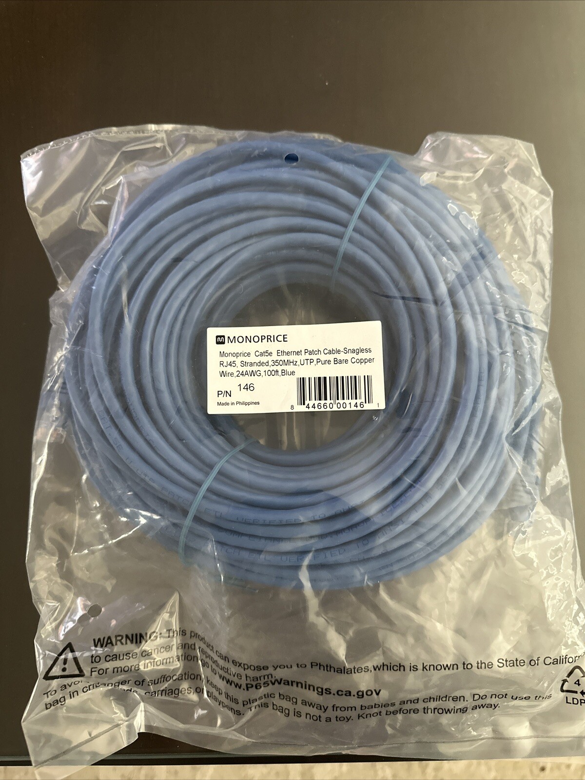 Cat5e Ethernet Patch Cable RJ45 Stranded 350Mhz UTP Copper Wire 24AWG 100ft Blue