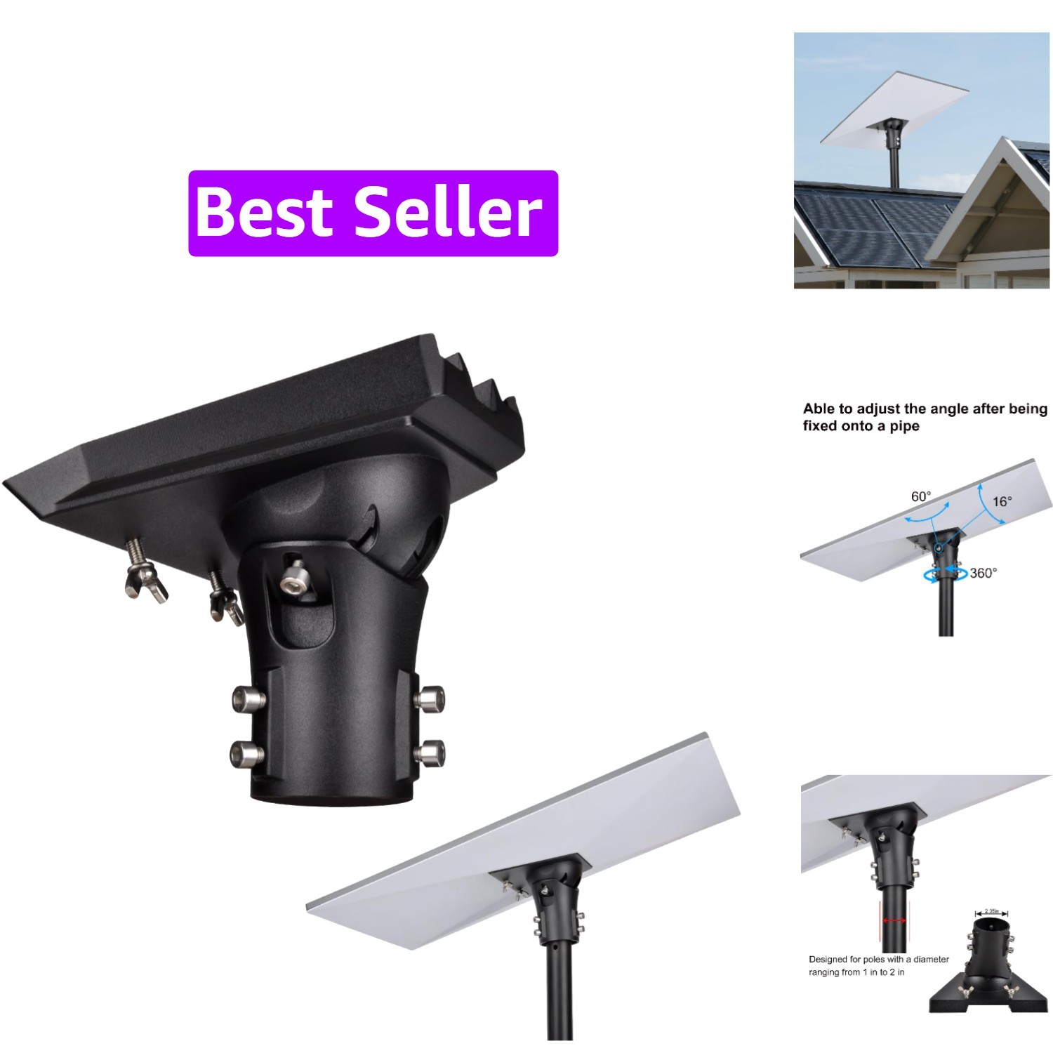 Adjustable Pipe Adapter for Starlink Gen 3/Standard 4/4X Dish,Black