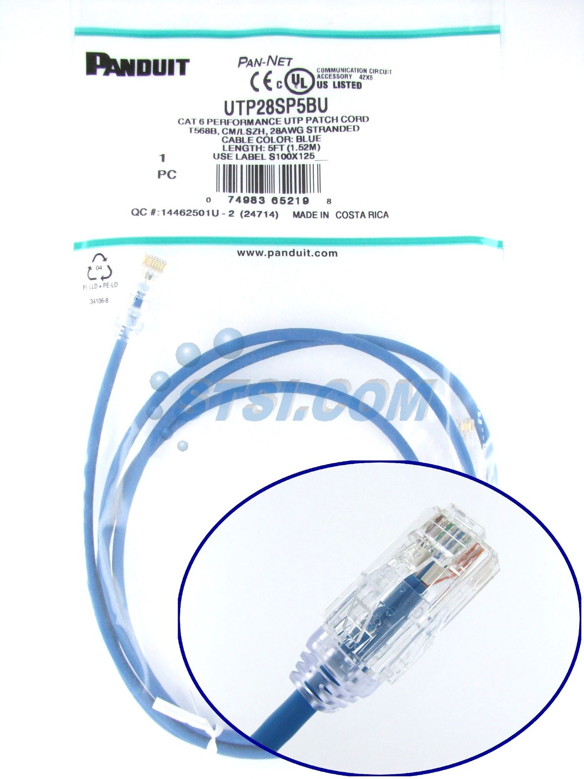 Panduit UTP28SP5BU Cat6 28 AWG Network Patch Cable/Cord, 5 Ft Blue ~STSI