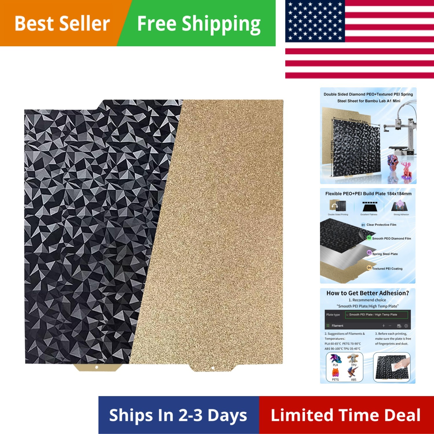 Diamond PEO Textured PEI Build Plate for Bambu Lab A1 Mini, PEO PEI Textured ...