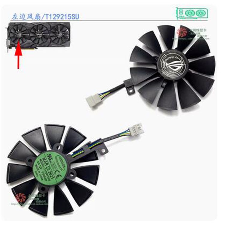 Graphics Card Fan T129215SU/T129215SM For ASUS GTX1060 1070 1080 ROG Raptor ~~~