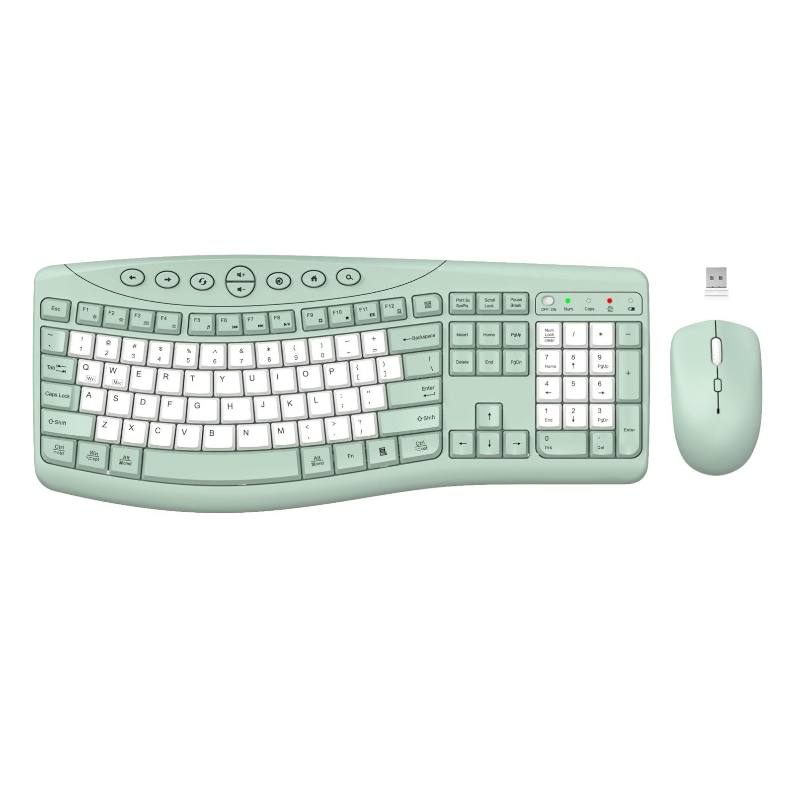 CK30 Pro Wireless Keyboard Mouse Combo Ergonomic Curved Quiet Keys Green/White