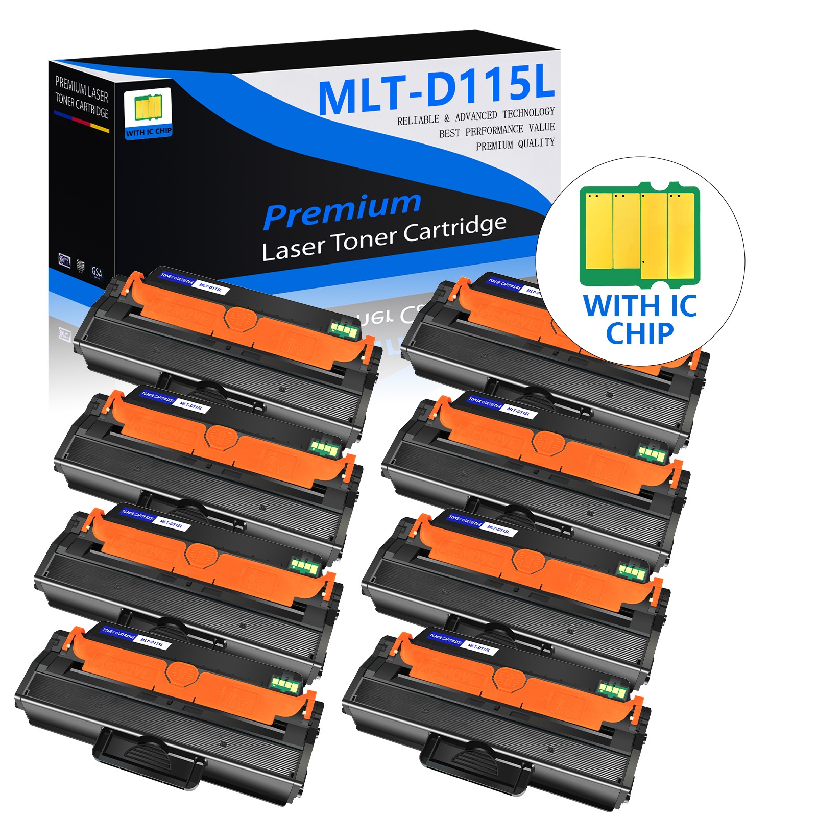 8PK MLT-D115L Black Toner Cartridge Compatible for Samsung D115L SL-M2620 2620DN