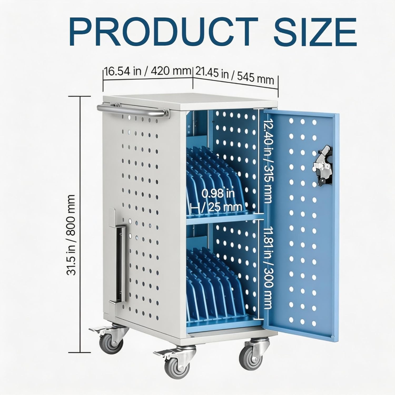 Charging Cart Mobile Locking Storage 16/20/32 Device 15.6" Laptop Tablet 4 Wheel