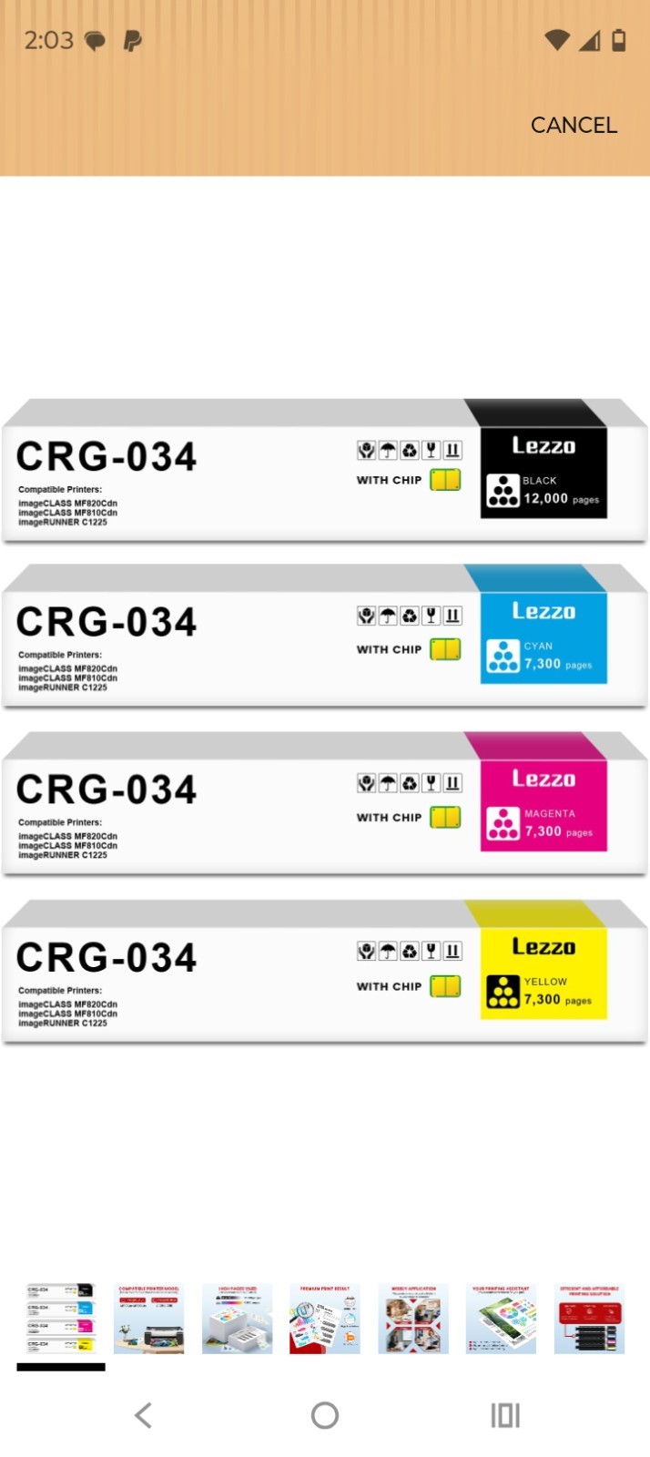 Lezzo CRG-034 034 Toner Cartridge Set 4-Color 9454B001 9453B001 9452B001...