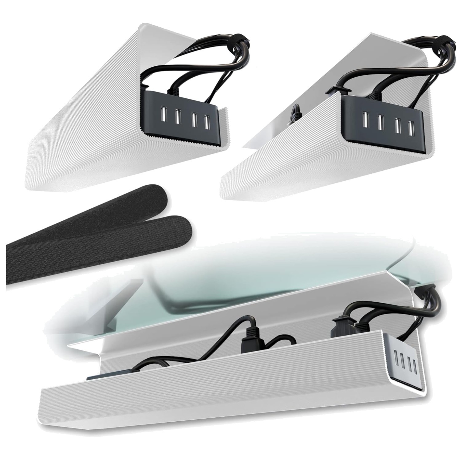 White Cable Management Tray Set - Self-Adhesive (2 Pack)