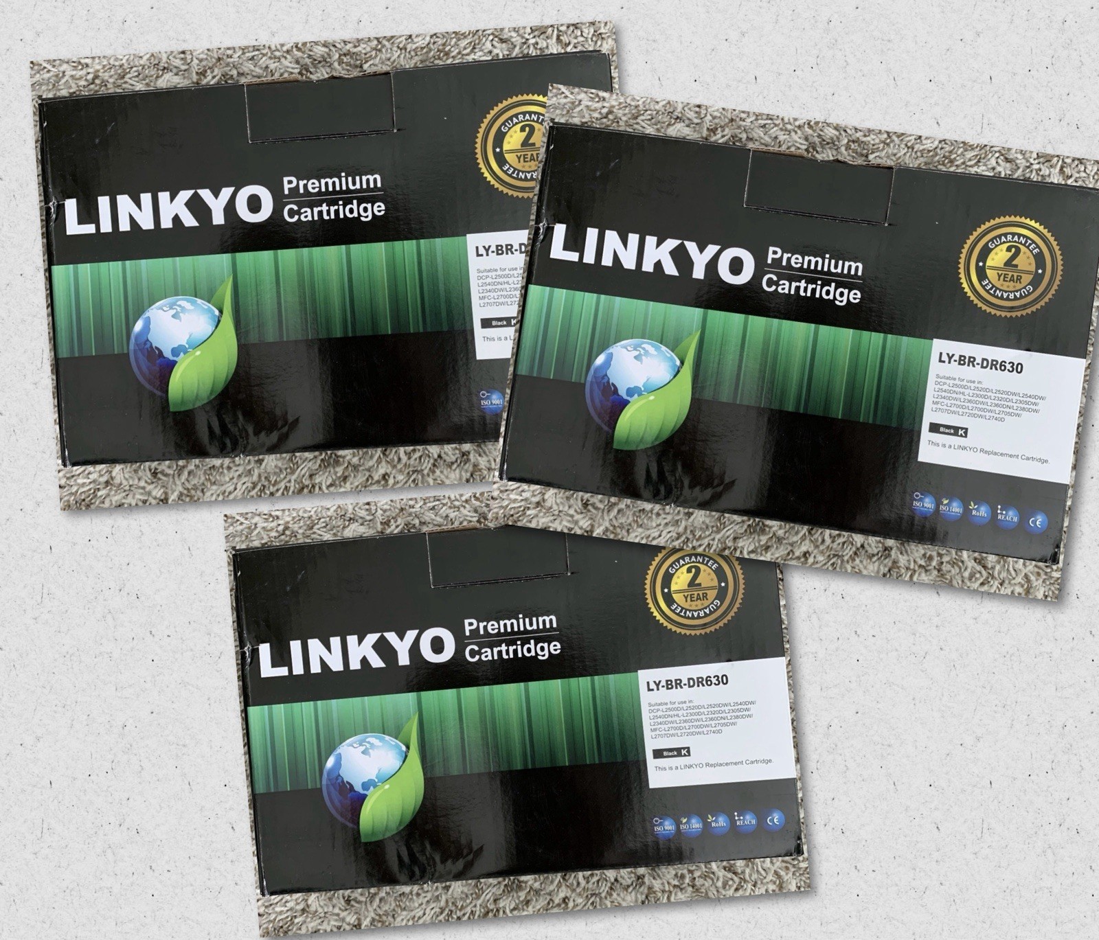 3 X Linkyo Premium Replacement Cartridge LY-BR-DR630 Black NEW 💥Rough Damage💥