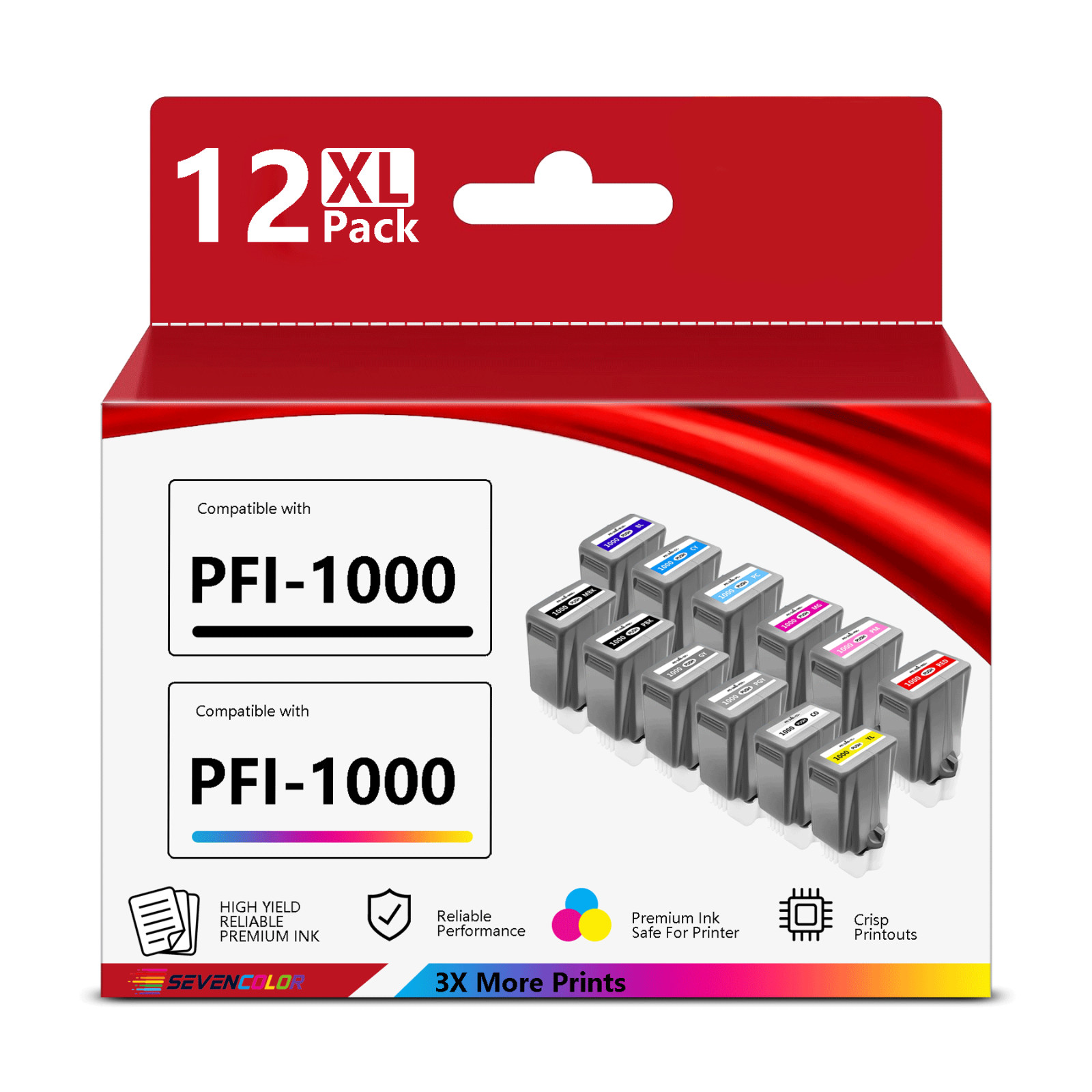 PFI-1000 Ink Cartridge 12 Color Pack, Work for ImagePROGRAF PRO-1000 Printer