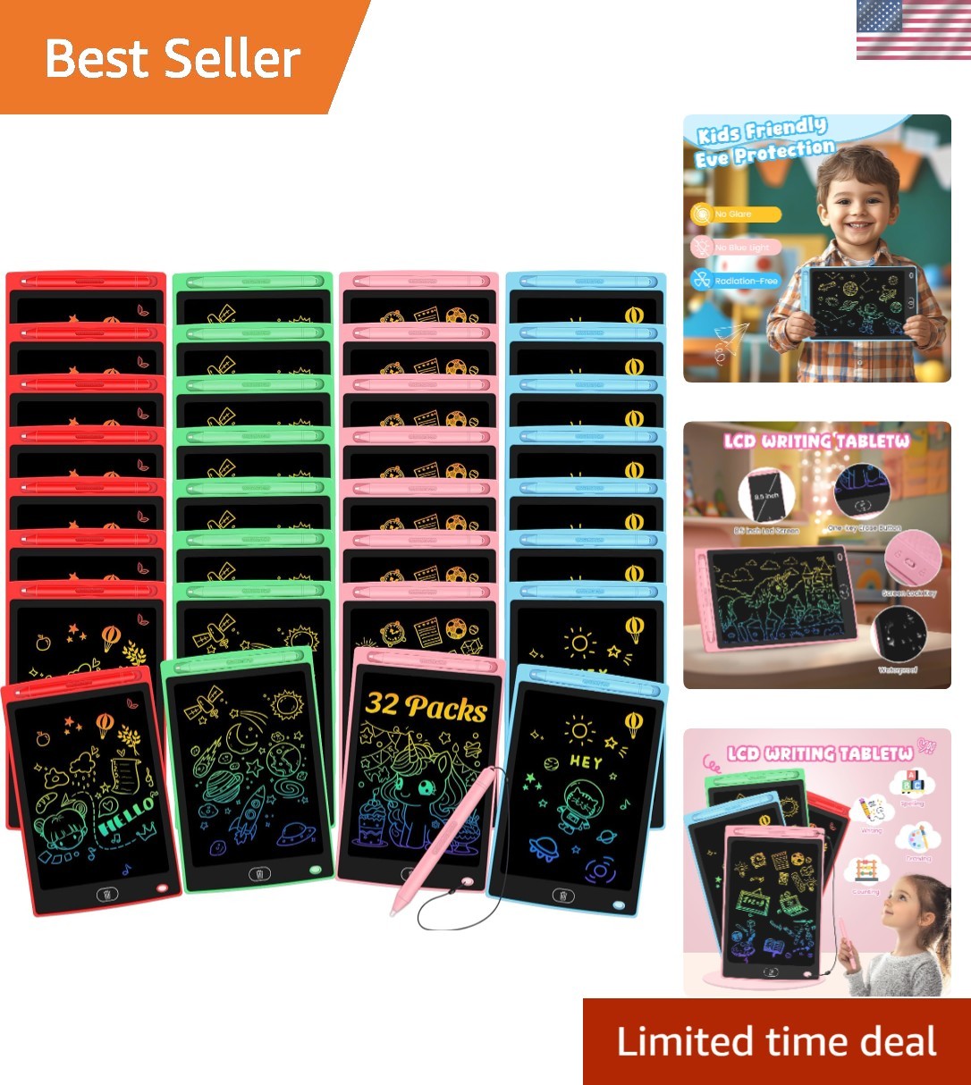 32 Pack LCD Writing Tablet for Kids - Erasable and Reusable Toddler Doodle Bo...