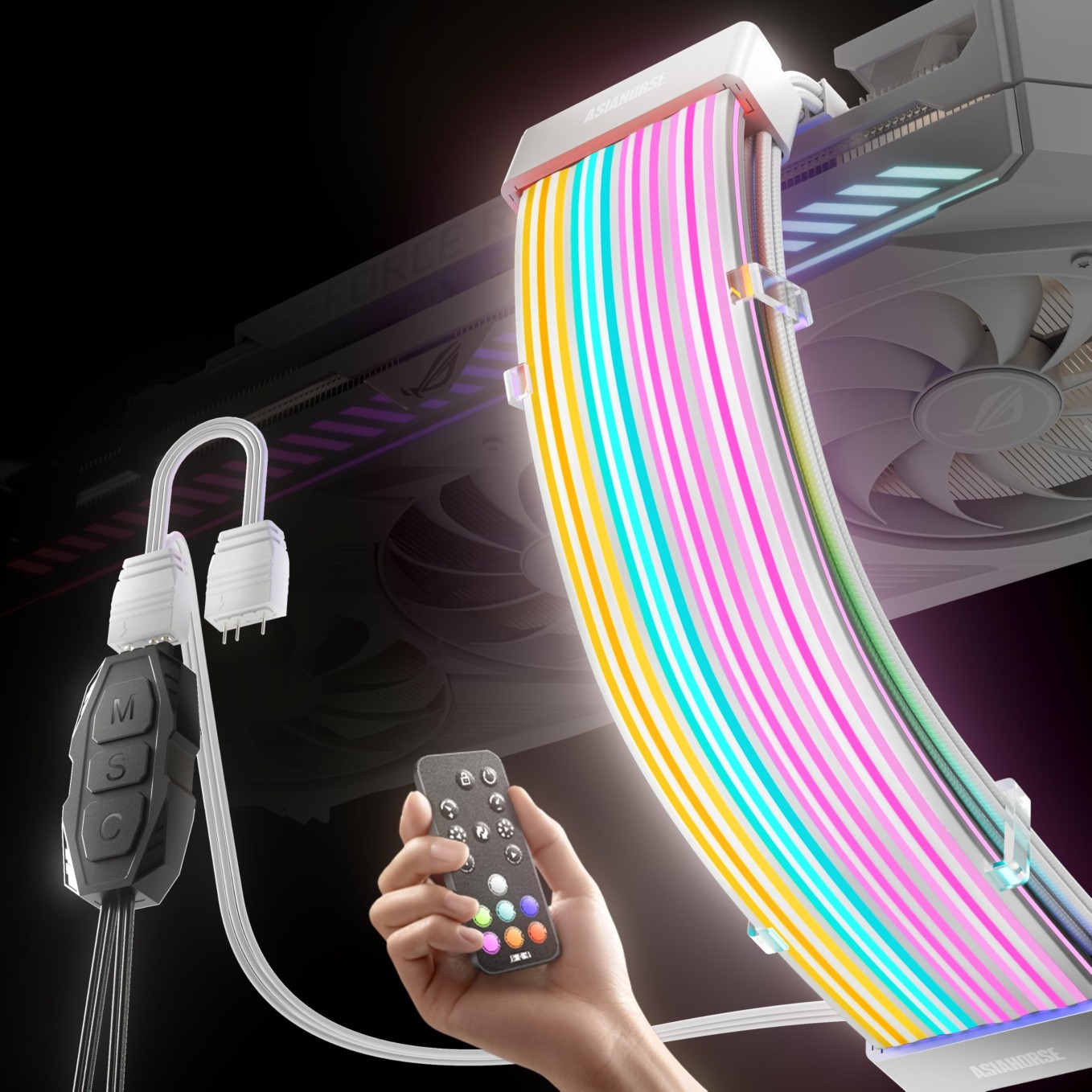 Asiahorse Aurora Pro RGB Cable Cover with 108 Addressable LEDs, RGB Power Cable