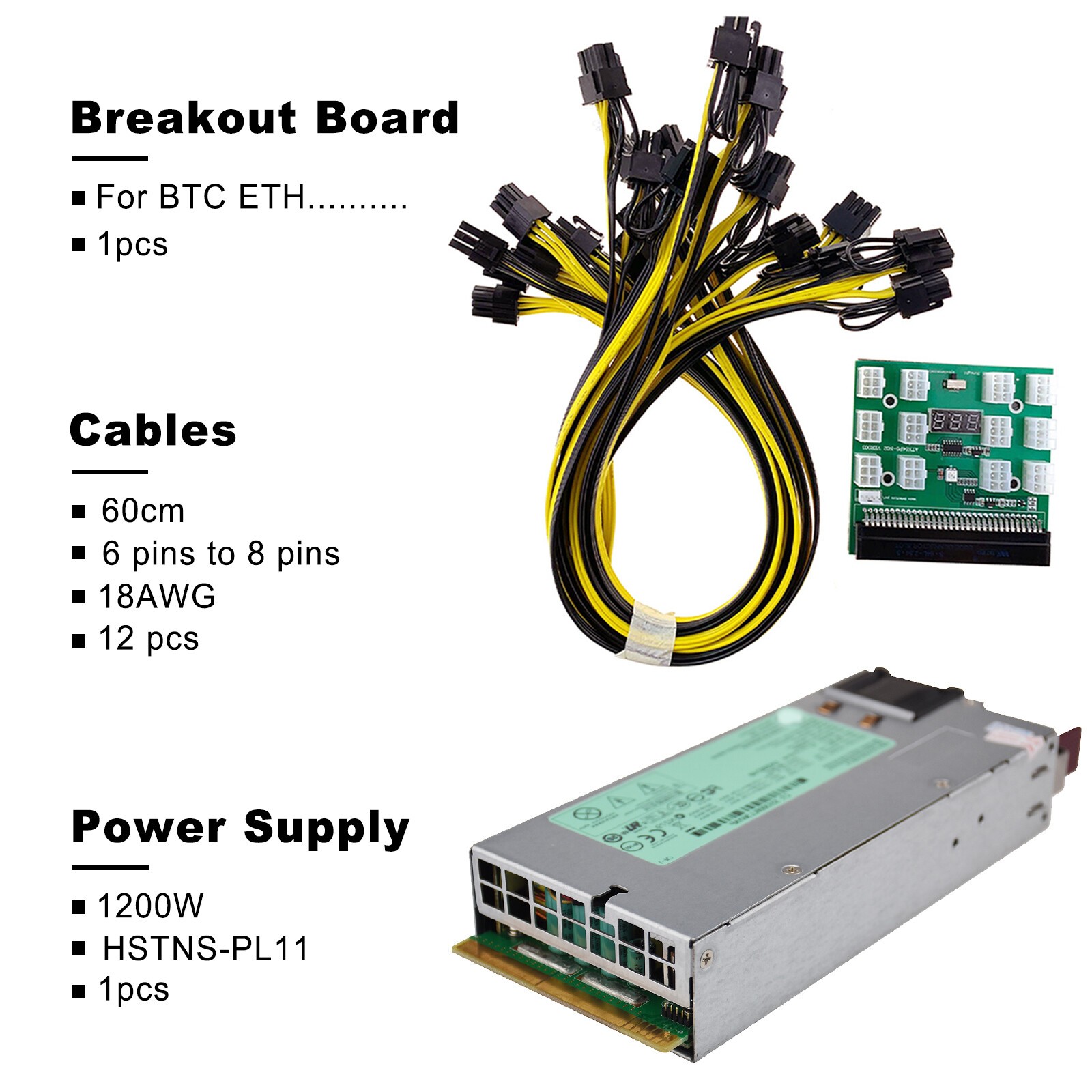 HSTNS-PL11 1200W PSU Power Supply Replacement for Breakout Board 12pcs 6pin-to-8