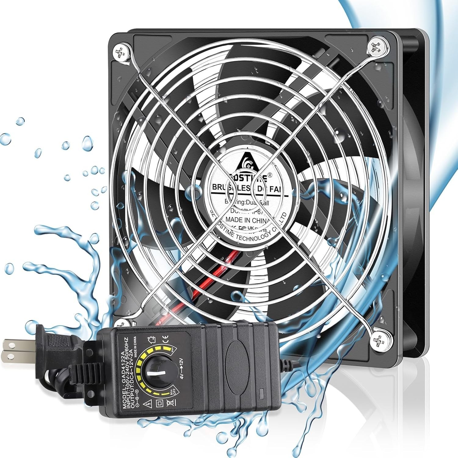 120Mm Waterproof Fan with Speed Controller, IP67 12V Computer Fan with AC Plug,