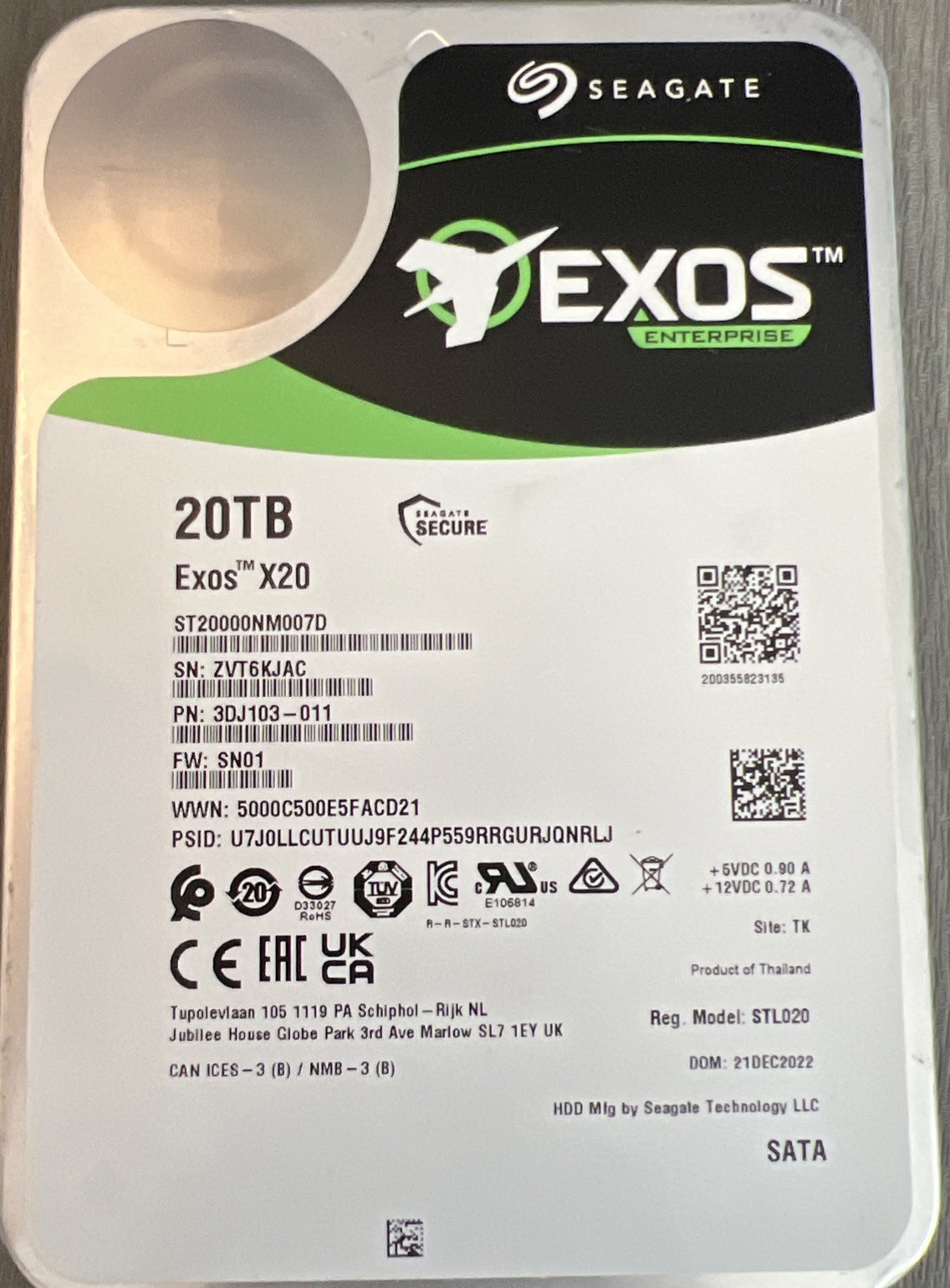 Seagate Exos X20 ST20000NM007D 20TB 7200 RPM 256MB Cache 3.5" Internal Hard Driv