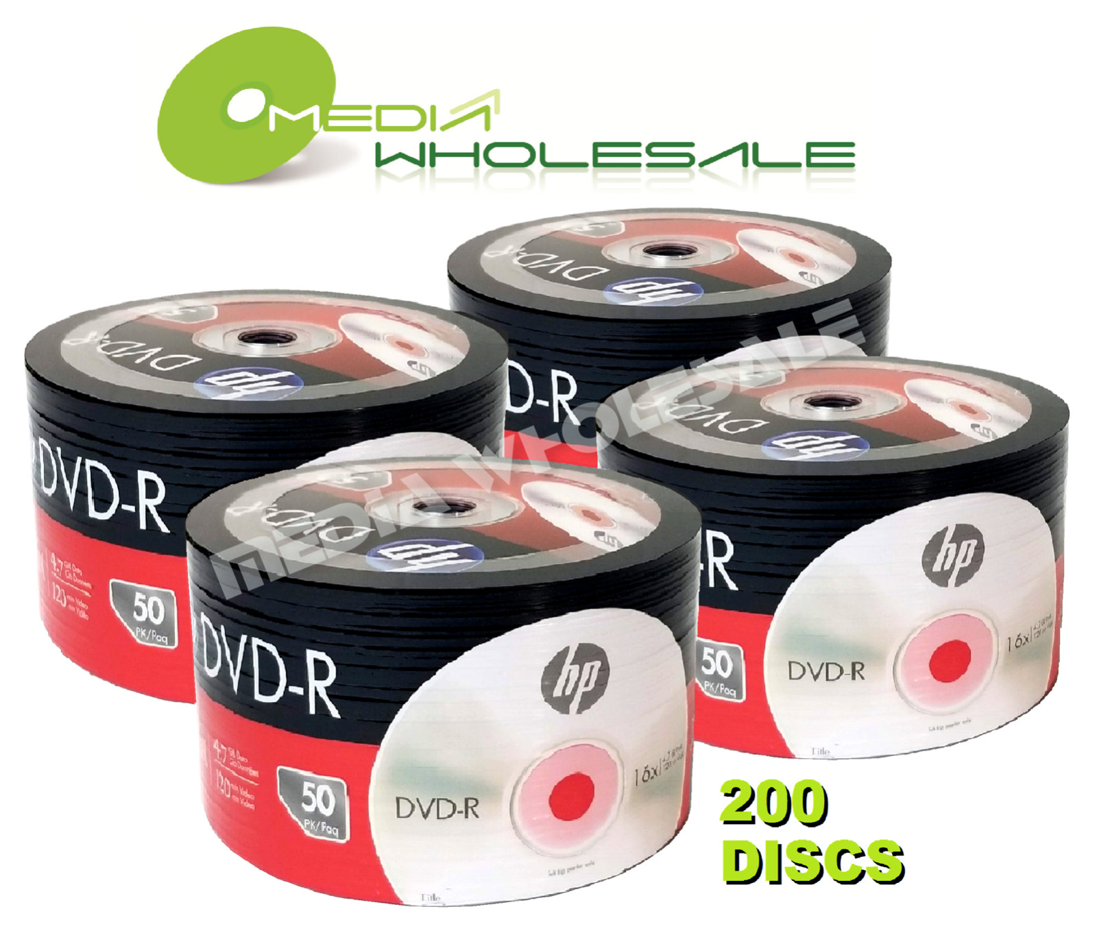 200 HP Blank 16X DVD-R DVDR Logo Branded 4.7GB Media Disc 4x50pk