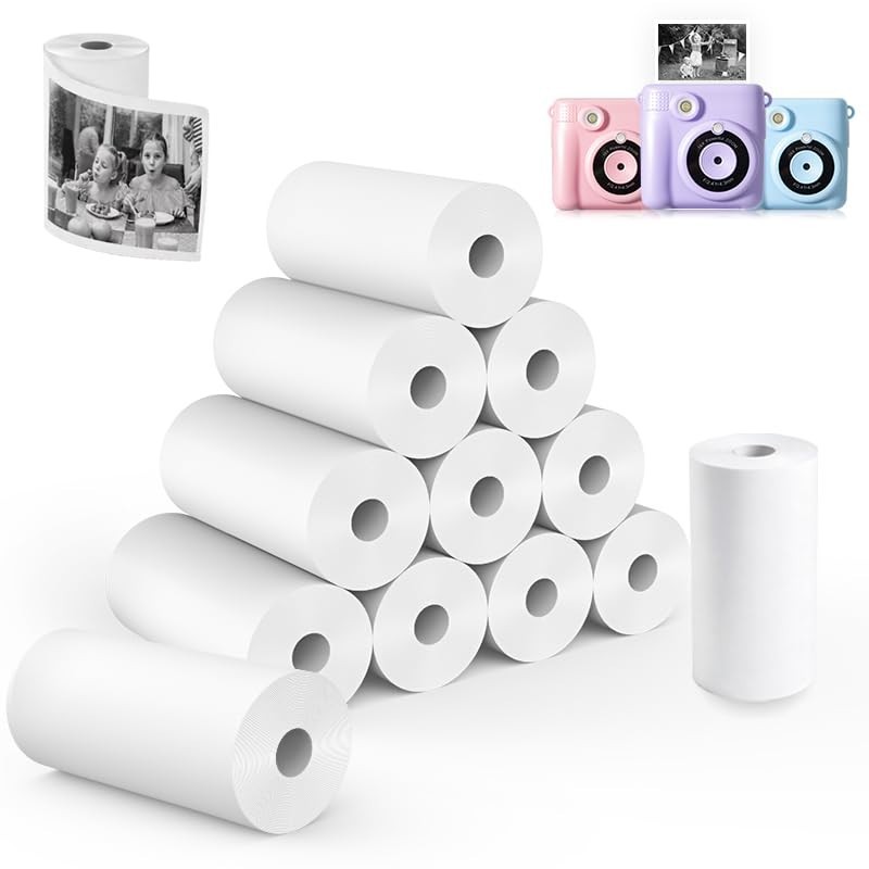 12 Rolls Instant Print Thermal Paper for Kids Camera, HD Quality Refill
