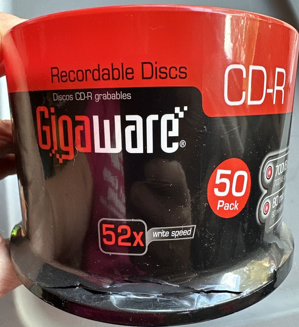 Gigaware 50 Pack CD-R Recordable Discs 700MB 80 Minutes Sealed 52X Write Speed