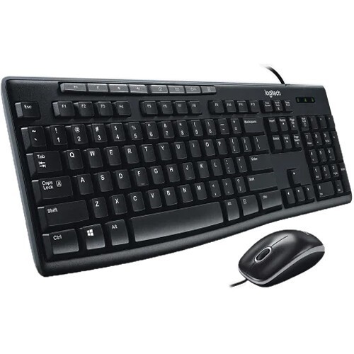 Logitech MK200 Keyboard Mouse Set Media Combo Wired Office Black