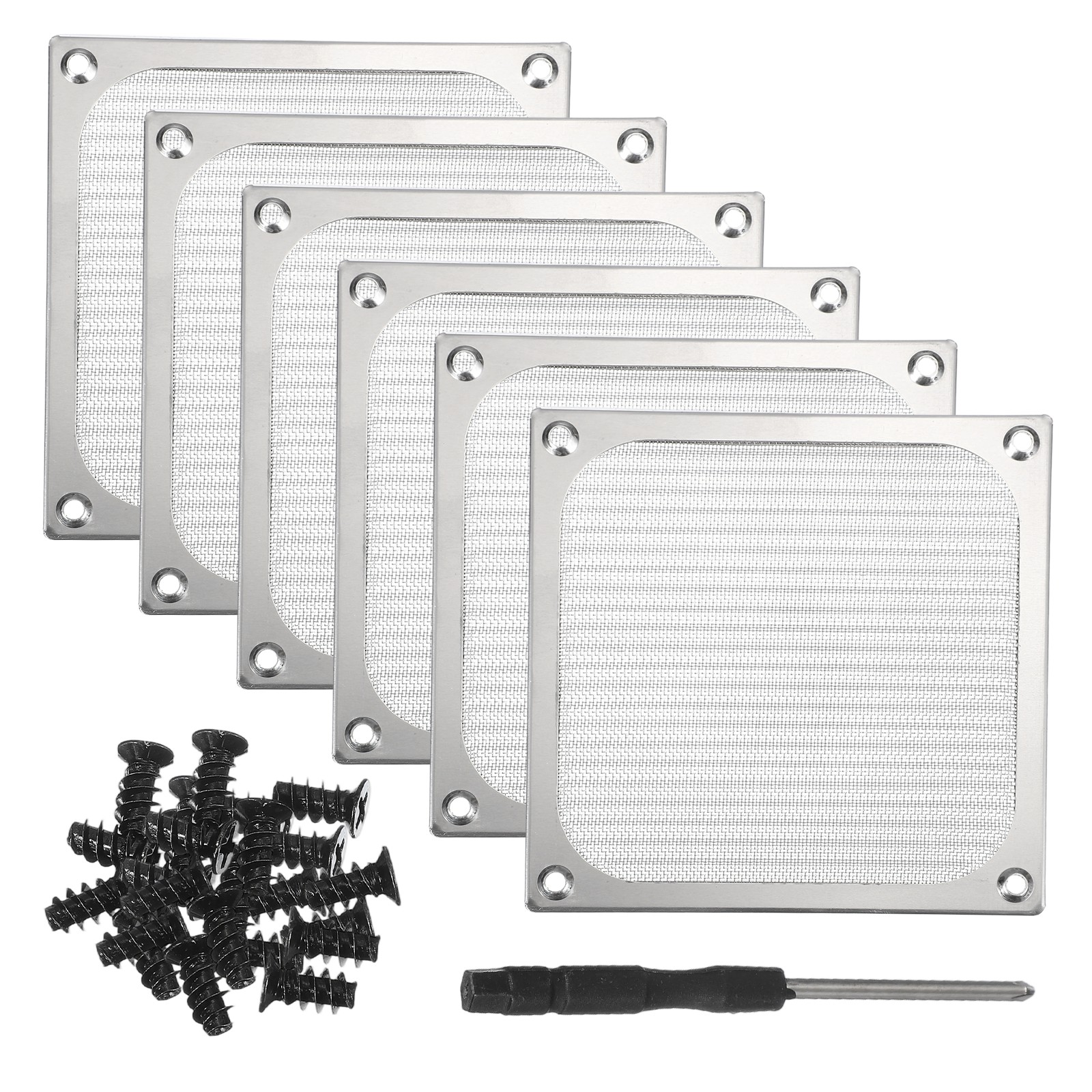 6Pcs 120mm Fan Filter Grills Aluminum Frame Mesh with Accessories Silver