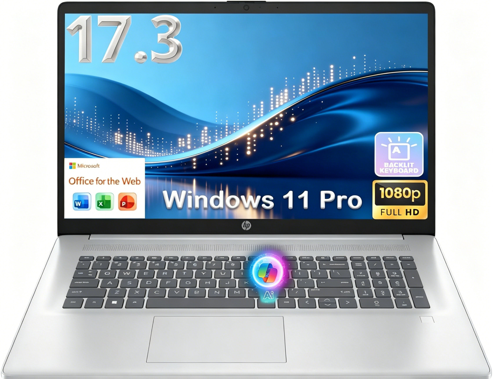 HP 17.3" Laptop, Intel 10-Core i5-1334U, Up to 64GB RAM 2TB SSD, Win11Pro Silver