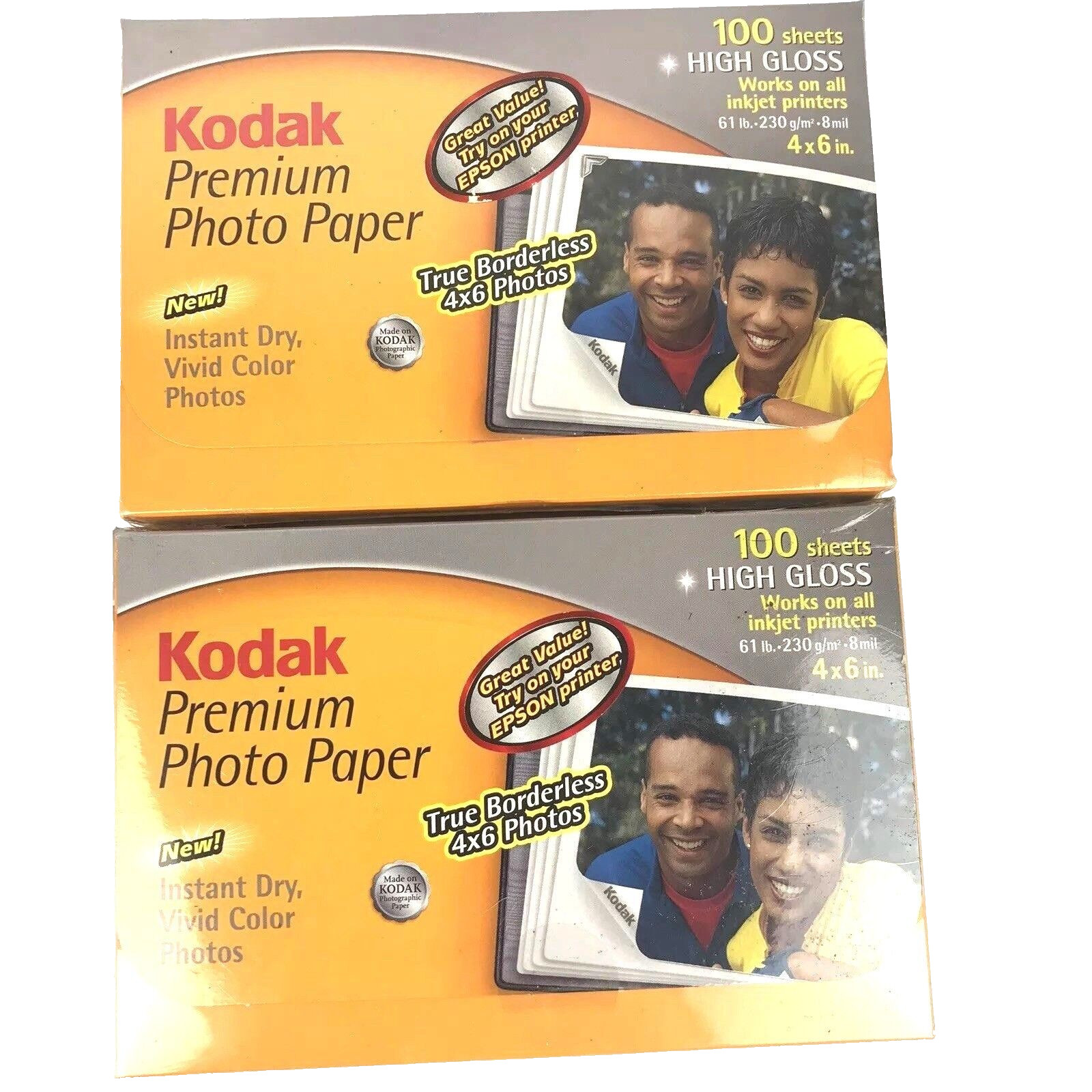 (2) Packs 100 sheets High Gloss 61 lb 4x6 Kodak Premium Photo Paper