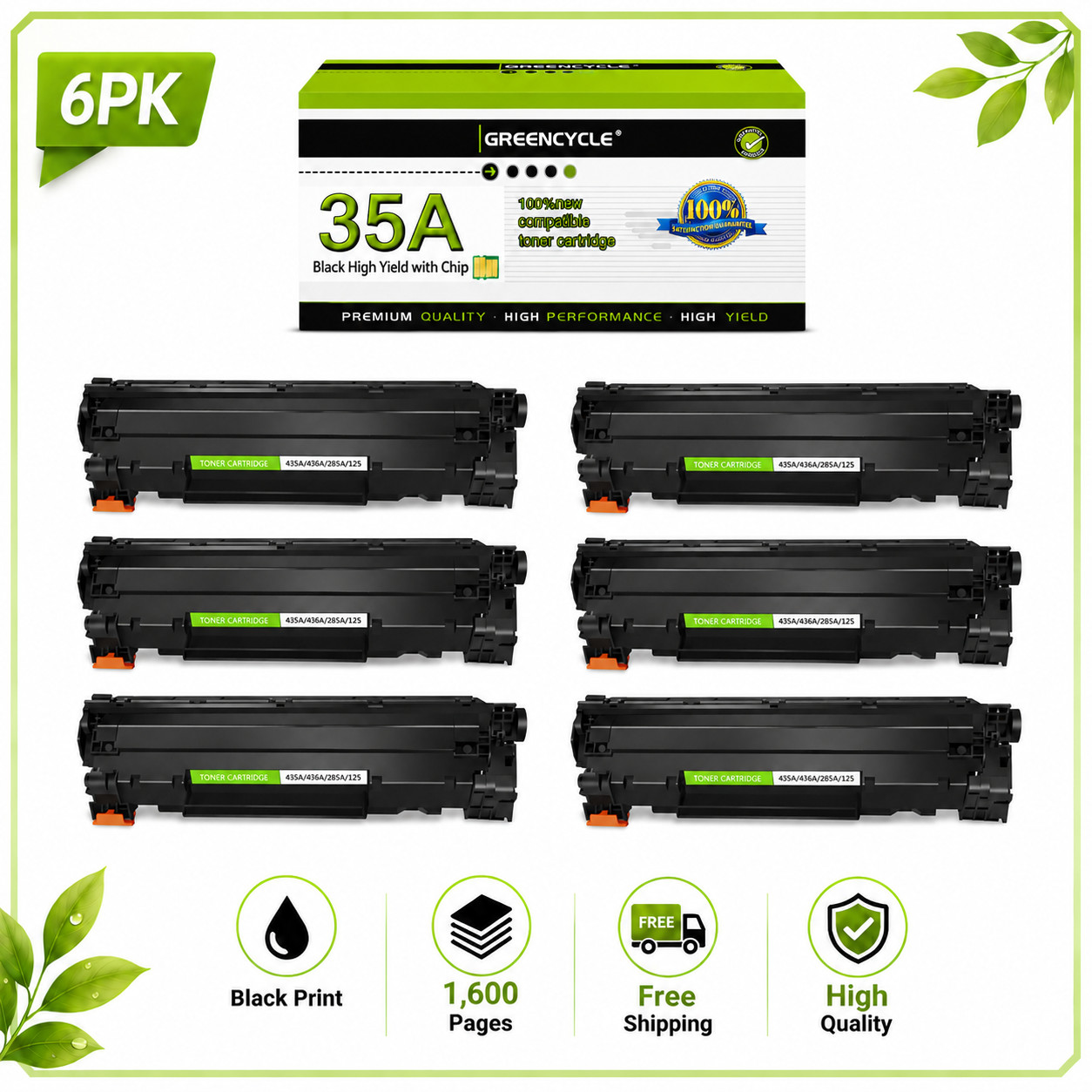 GREENCYCLE 6PK CRG125 Toner Cartridge Fits for Canon imageCLASS LBP 6018L 6020