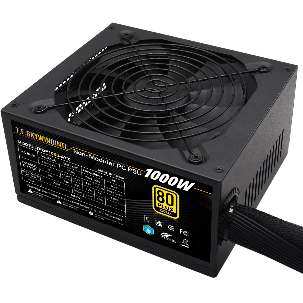 ATX 1000W Gaming Power Supply 80 Gold Plus, Non-Modular PC PSU, 110V-220V