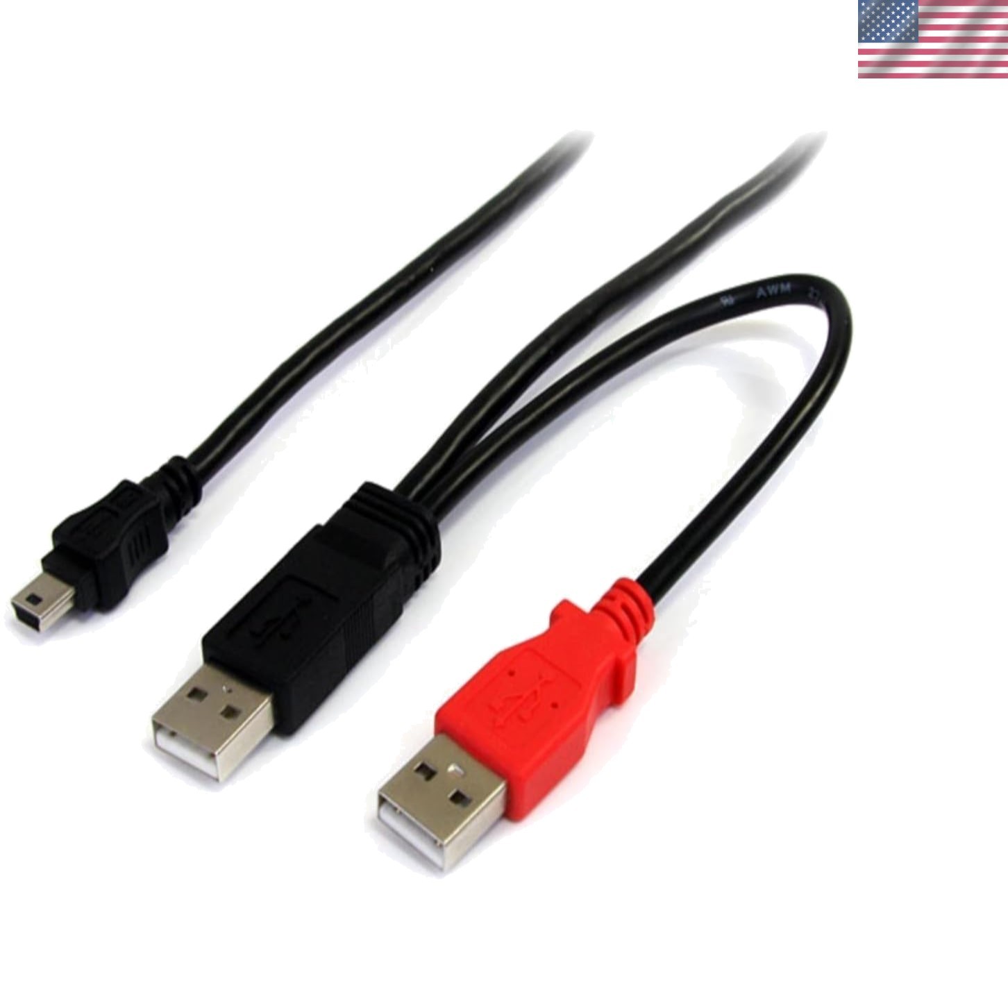 StarTech 6ft USB 2.0 Y Cable, 2X USB-A to Mini-B, Black