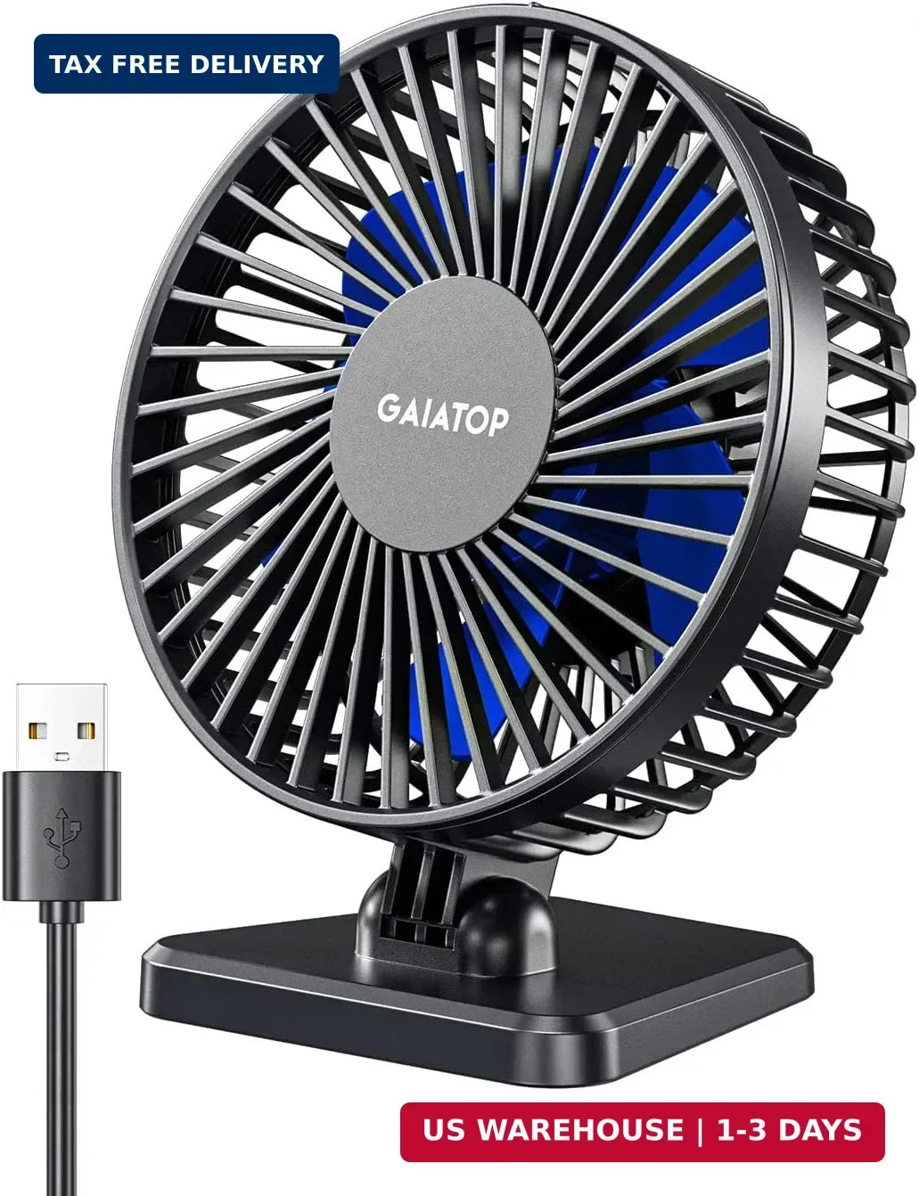 Gaiatop USB Desk Fan, Small But Powerful, Personal Portable Quiet 3 Speeds, Adju