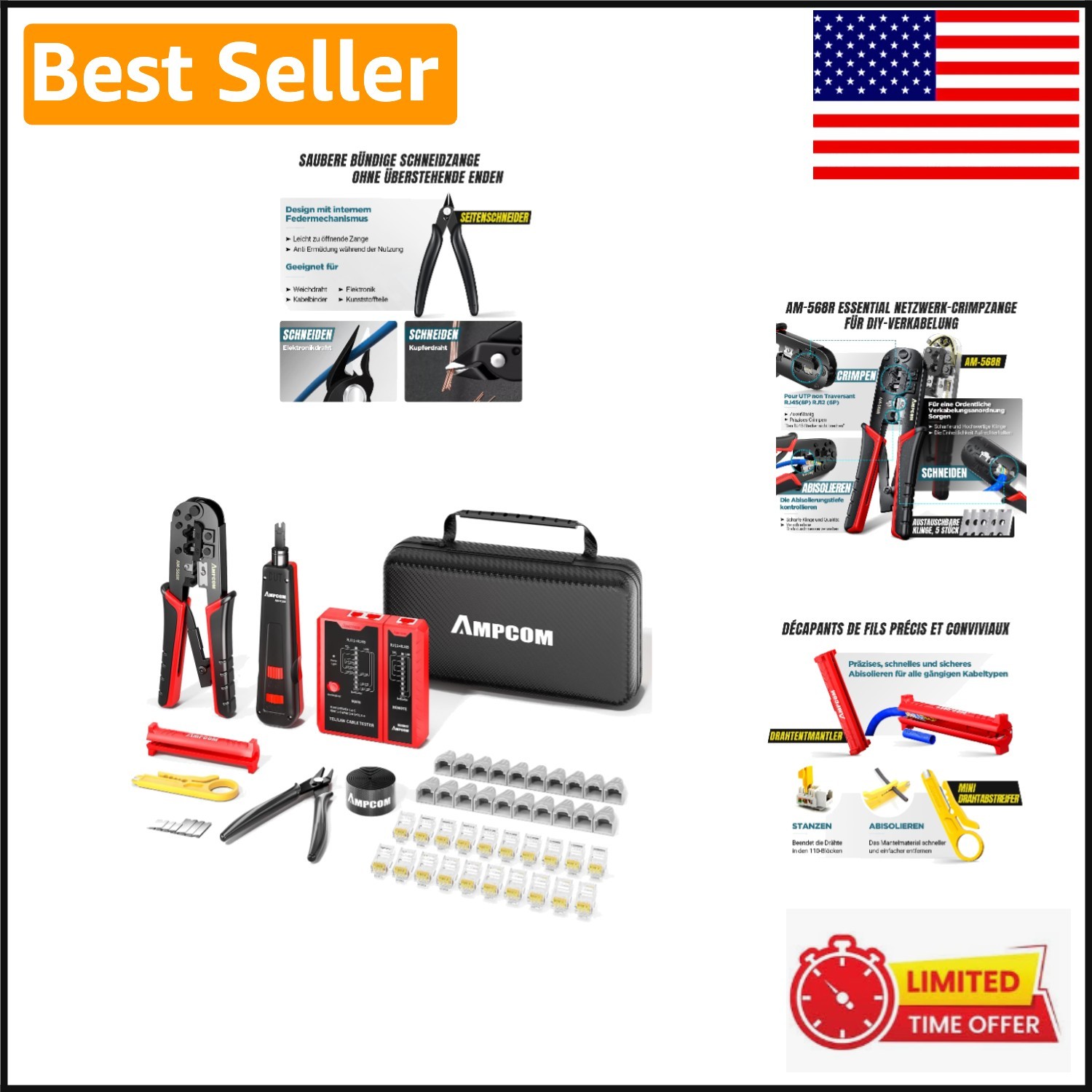 Portable Ethernet Crimping Tool Kit Includes Essential Tools for Network Repair