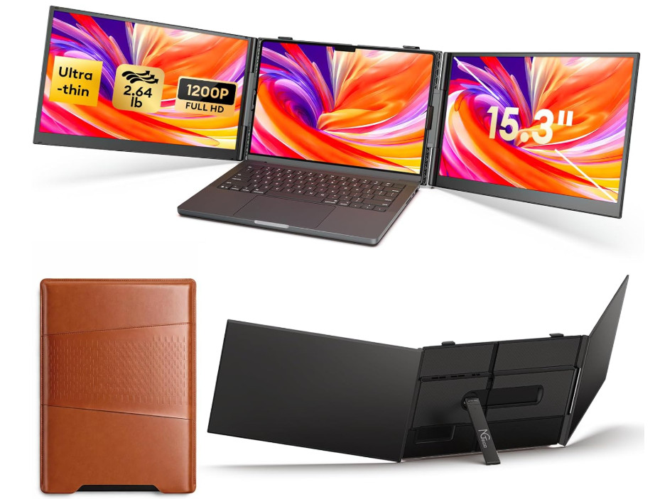 15.3 Inch Triple Screen Extender for Laptop, 1200P Portable Monitor with H5-T Ad