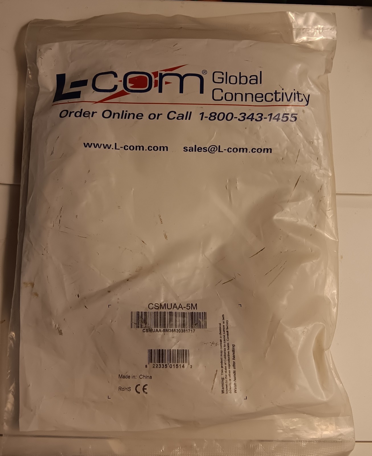 10x New, L-Com, CSMUAA-5M, USB CABLE, 2.0 A PLUG-PLUG, 5M, GREY USB TYPE A PLUG