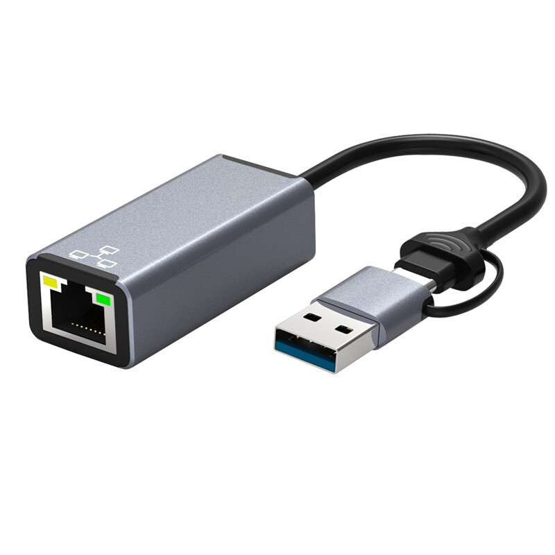 Dual Type-C/USB to RJ45 Adapter Gigabit Ethernet Converter for Phone & PC