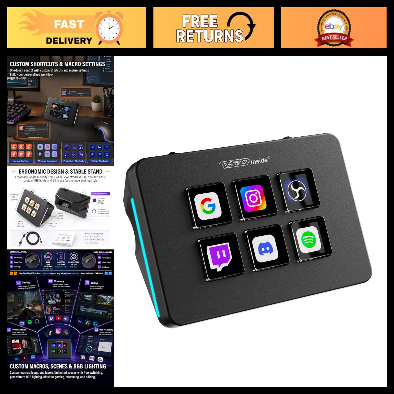 Mini Macro Pad Shortcut Keypad - Stream Controller, Customizable Gaming Deck
