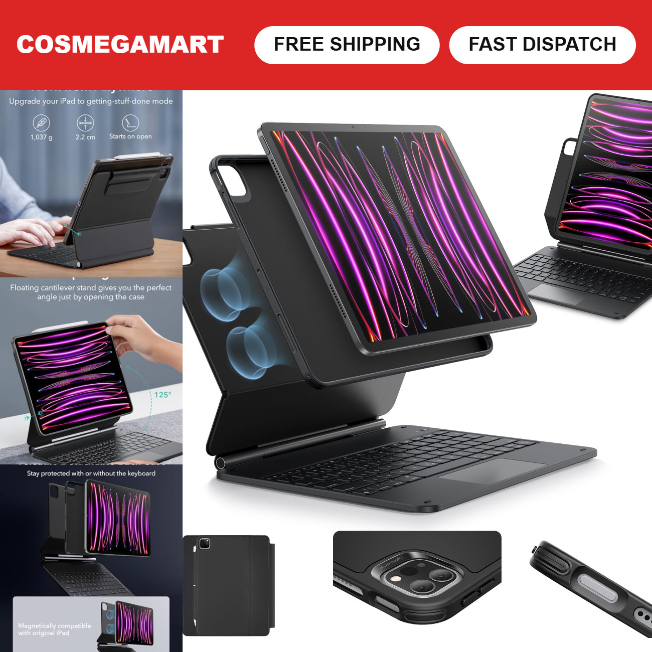 iPad Pro 12.9 Keyboard Case - Multi-Mode Magnetic Stand, Slim & Lightweight Desi