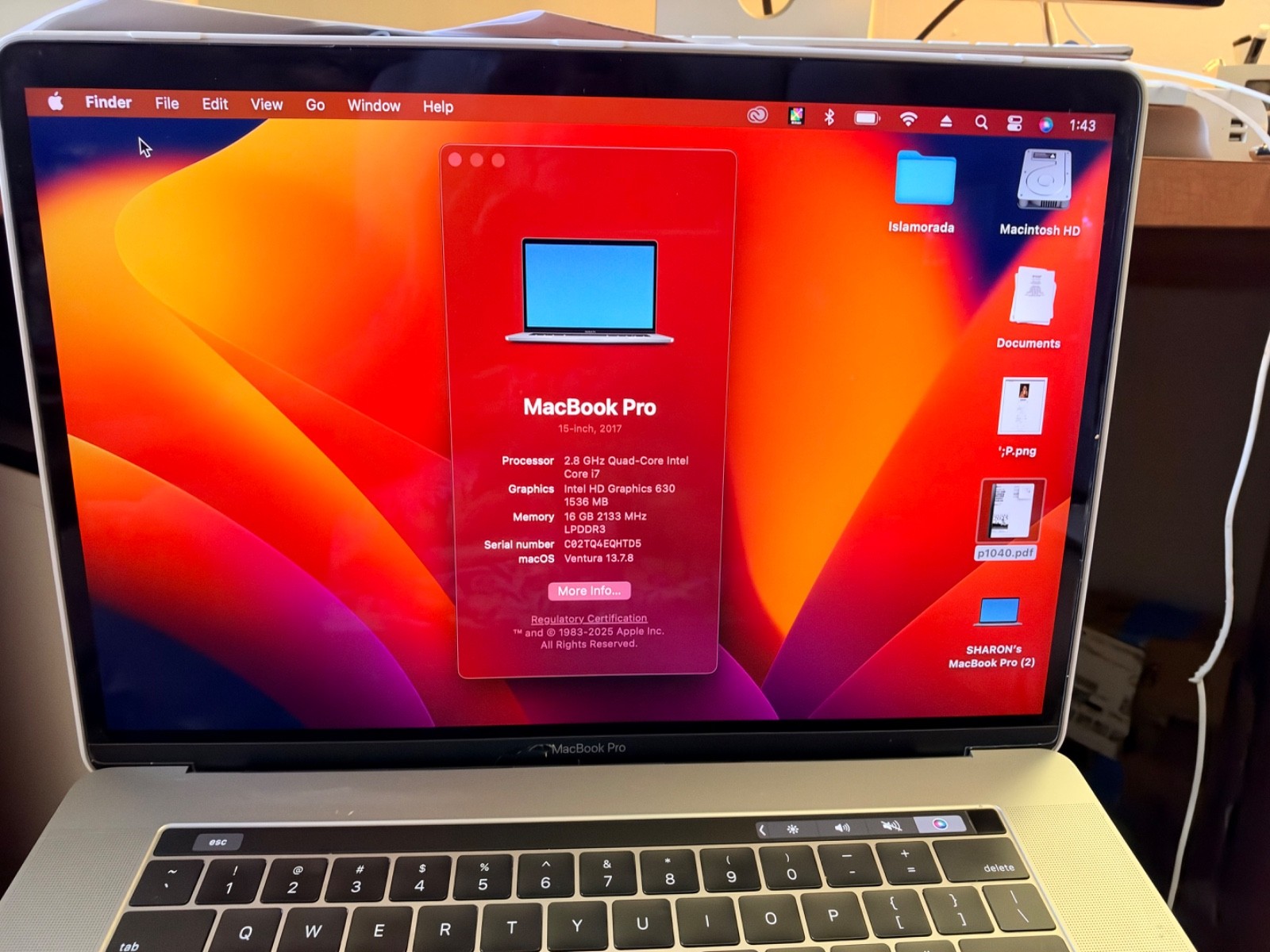 Apple MacBook Pro 15in, 2.8GHz Intel Core i7 Quad Core, 16GB RAM, 256GB SSD,...