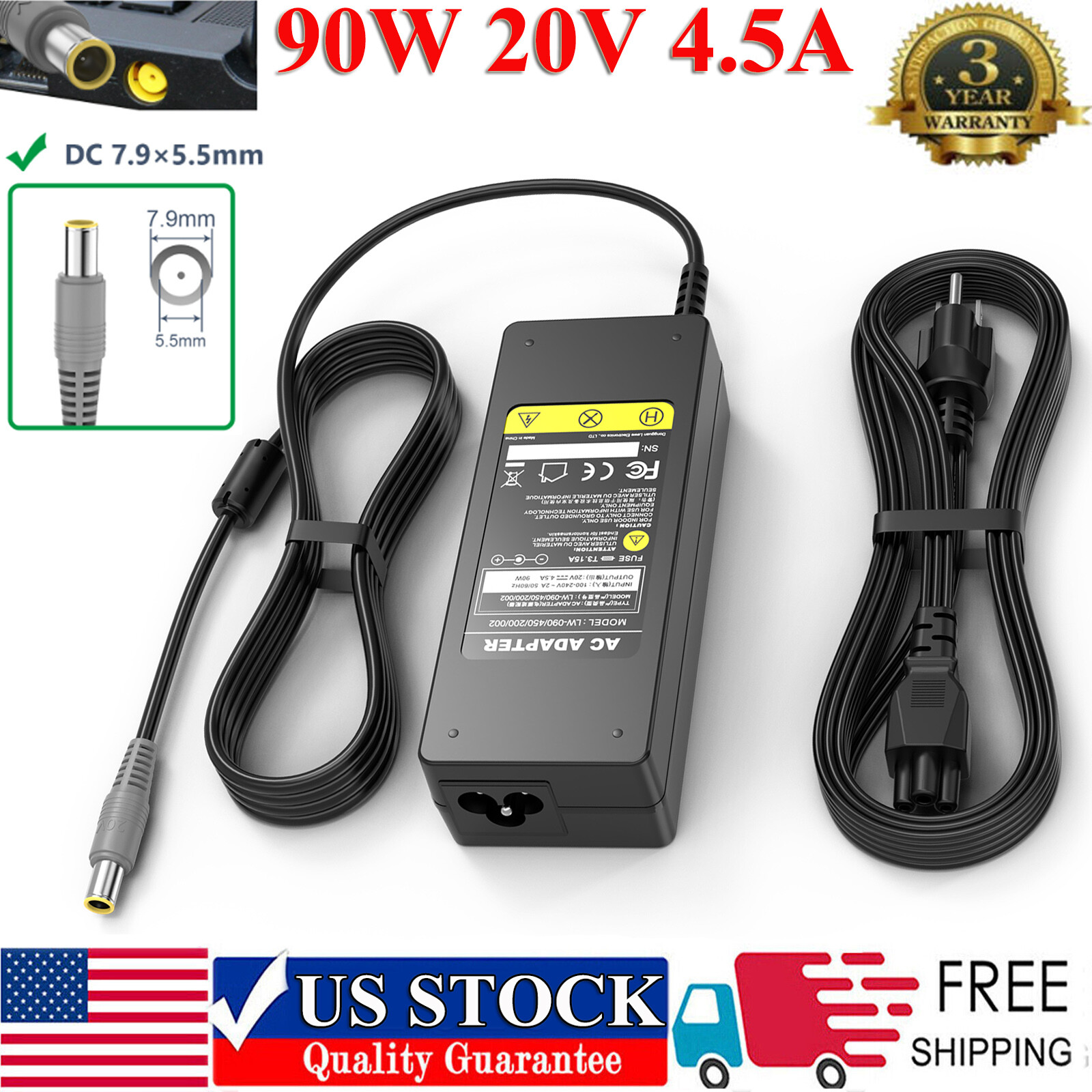 90W AC Power Adapter Charger For LENOVO E Series ThinkPad T400 T61 T510 X60 Z60