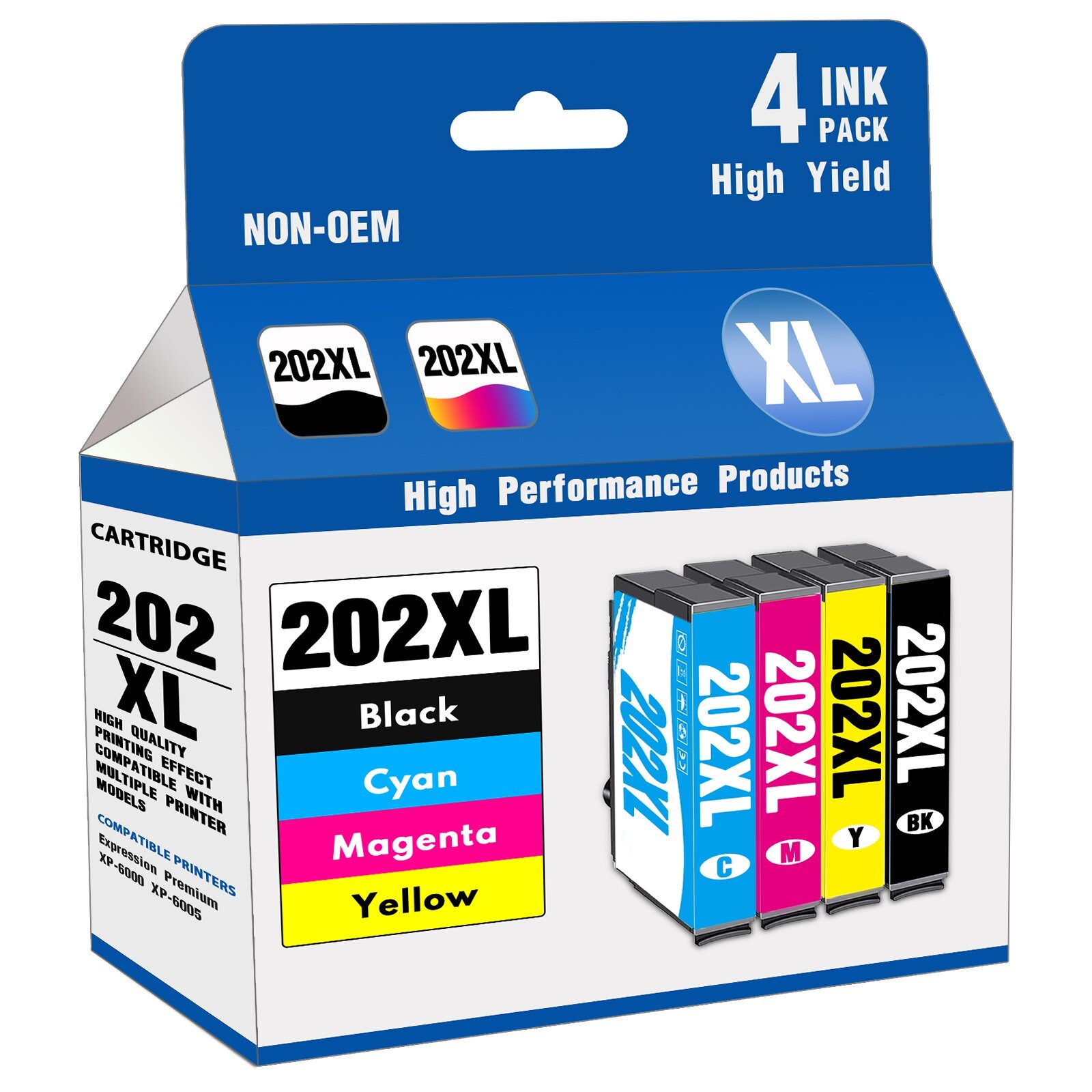 202XL 4PK Ink Compatible for 202XL XP-5100 WF-2860 Printers(BK/Y/M/C)