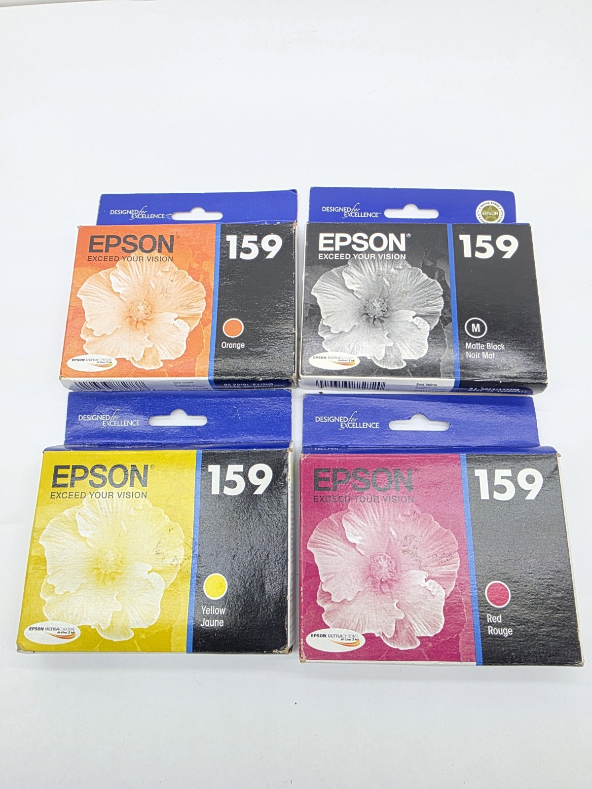 Lot Of 4 Genuine EPSON 159 Ink - Blk  ,Red Rouge , yellow & Orange Sealed NEW