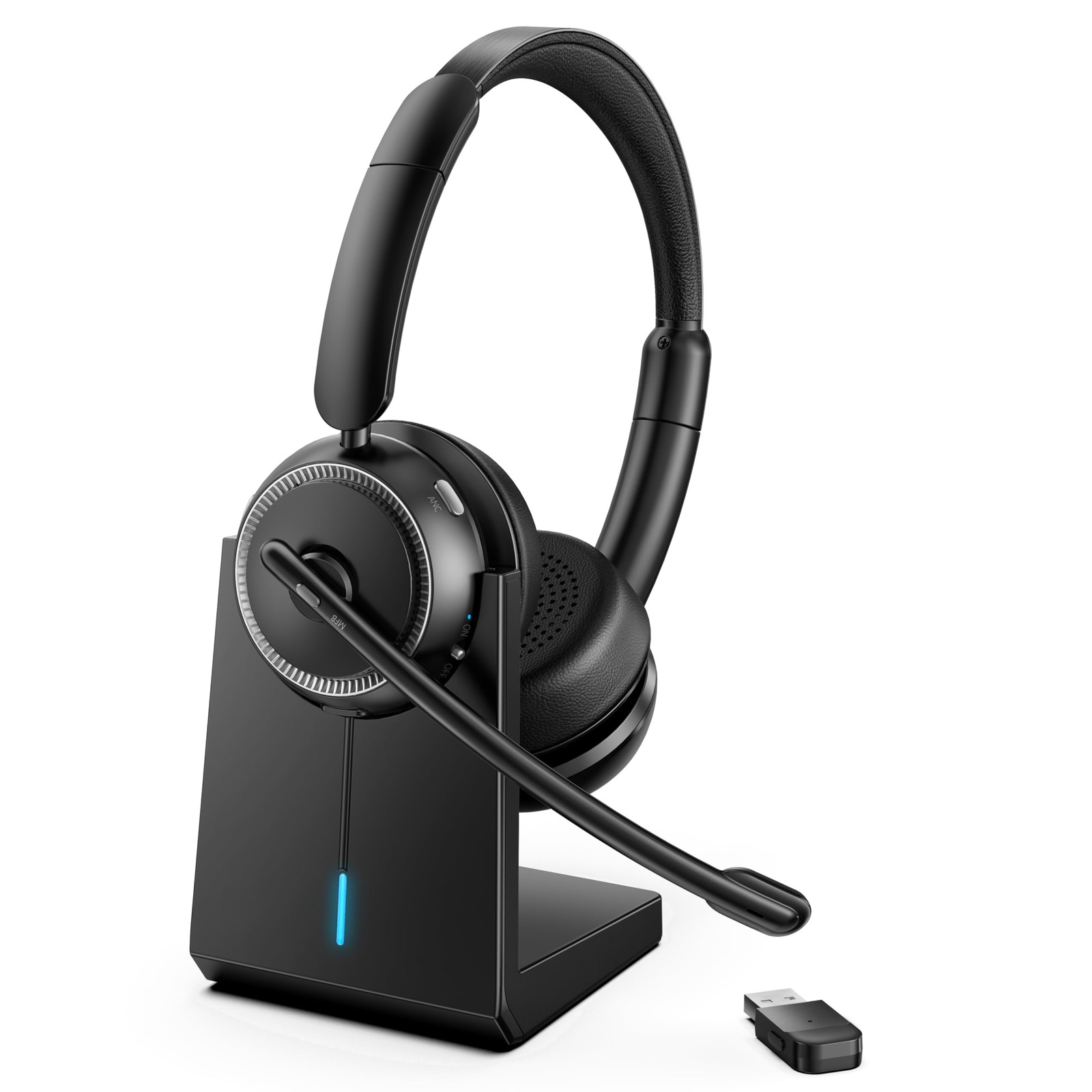Upgrade ANC & ENC Wireless Headset with Mic for Work(Flip-to-Mute & Dongle)