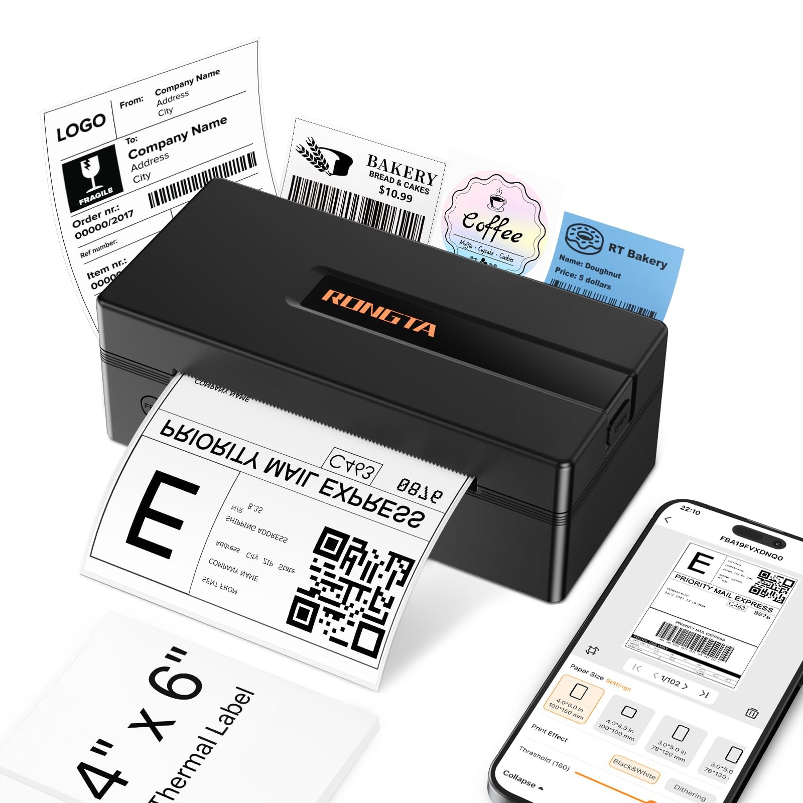 Rongta Bluetooth Thermal Shipping Label Printer for Small Business
